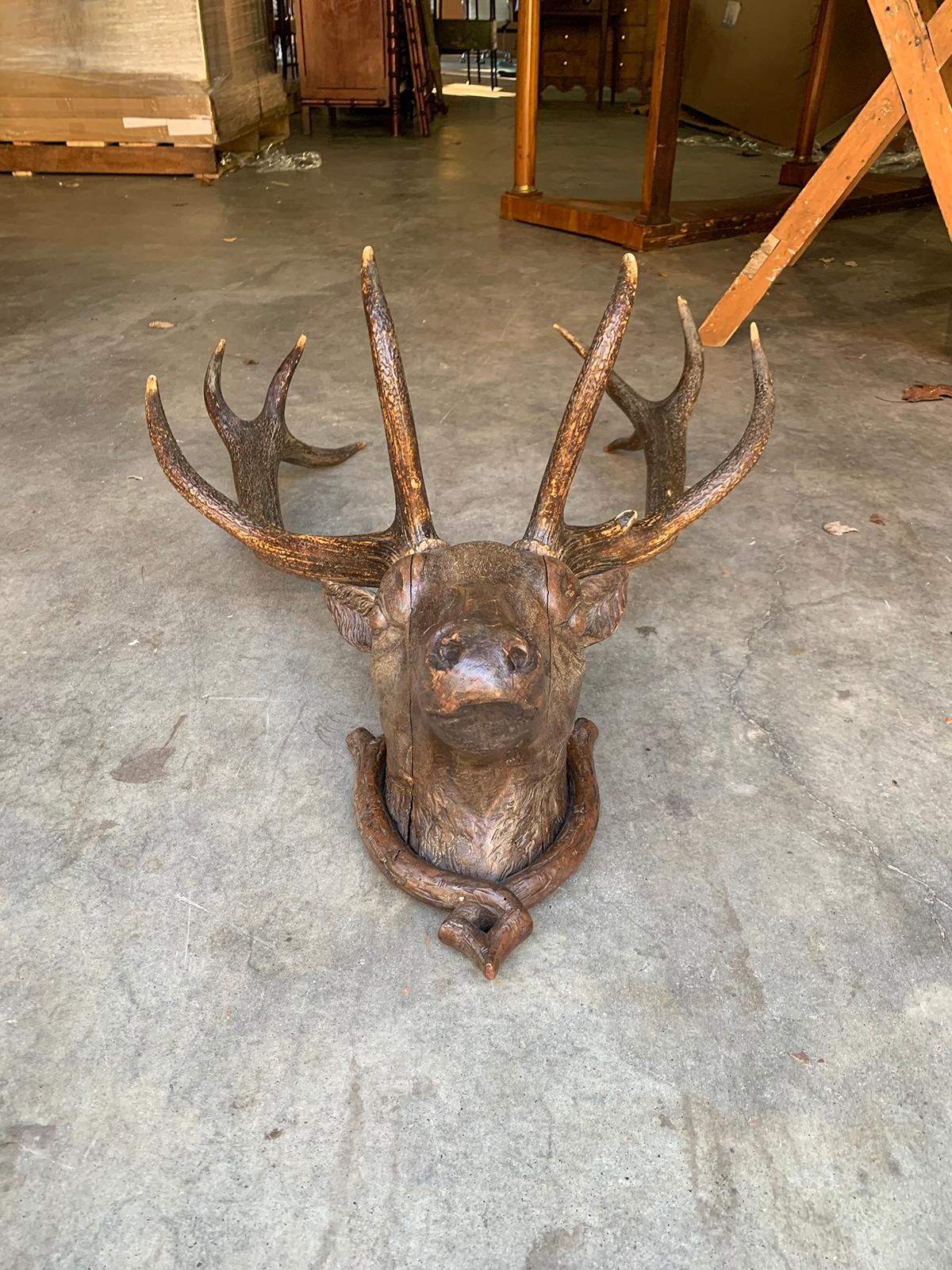 19th Century Carved Wall-Mount Stag Head 1