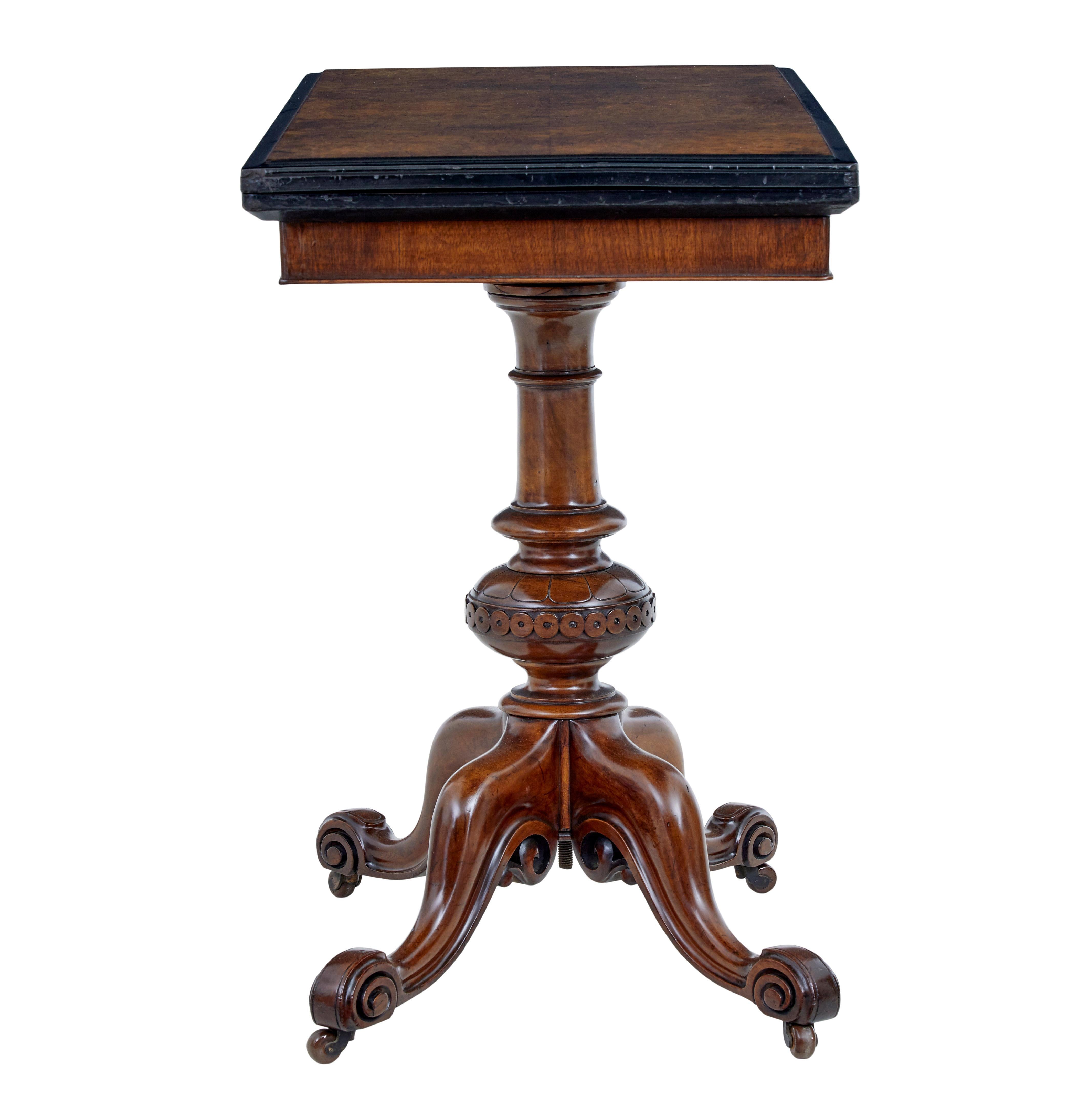 High Victorian 19th Century carved walnut and ebonised card table For Sale