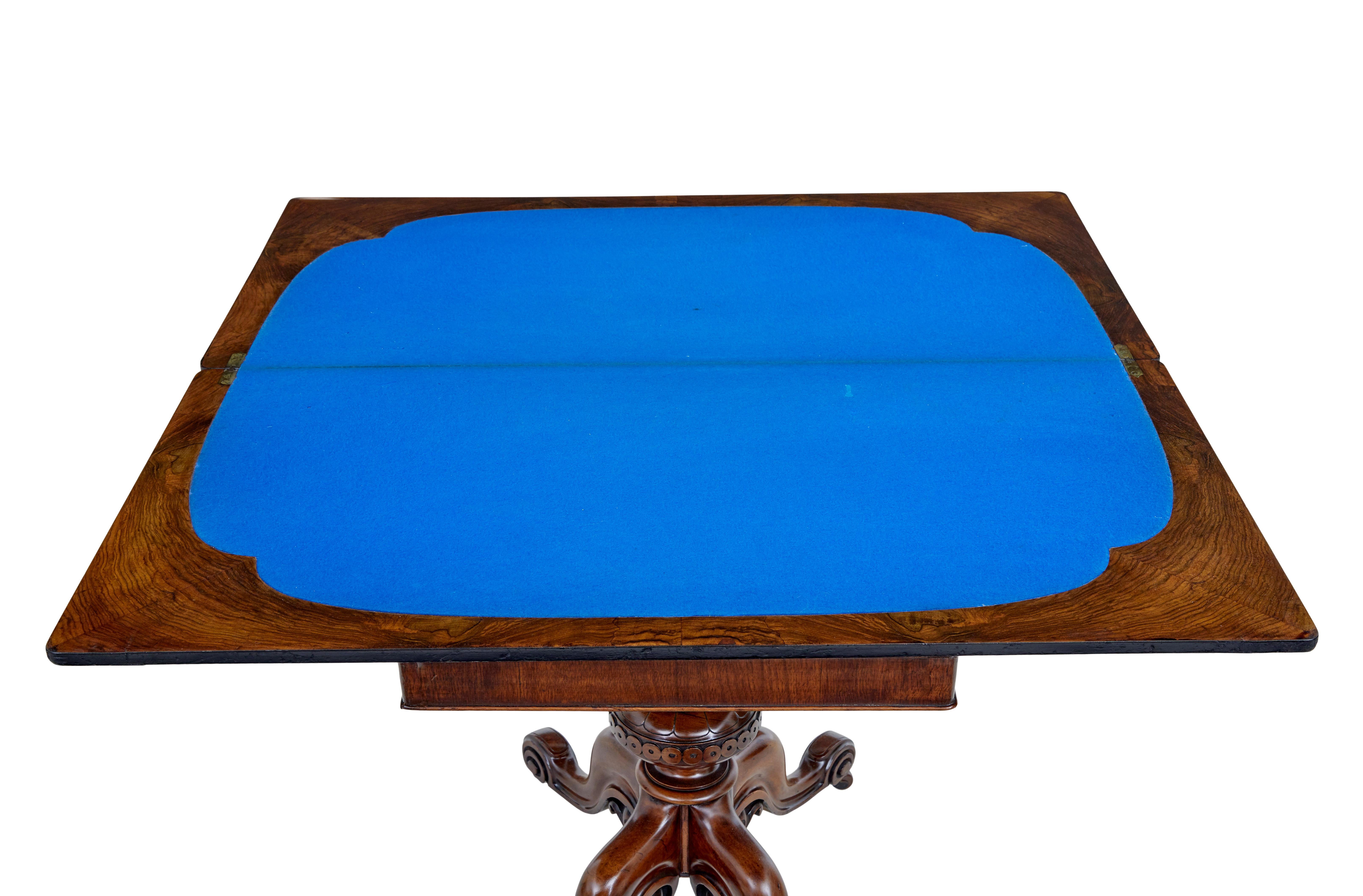 Hand-Carved 19th Century carved walnut and ebonised card table For Sale