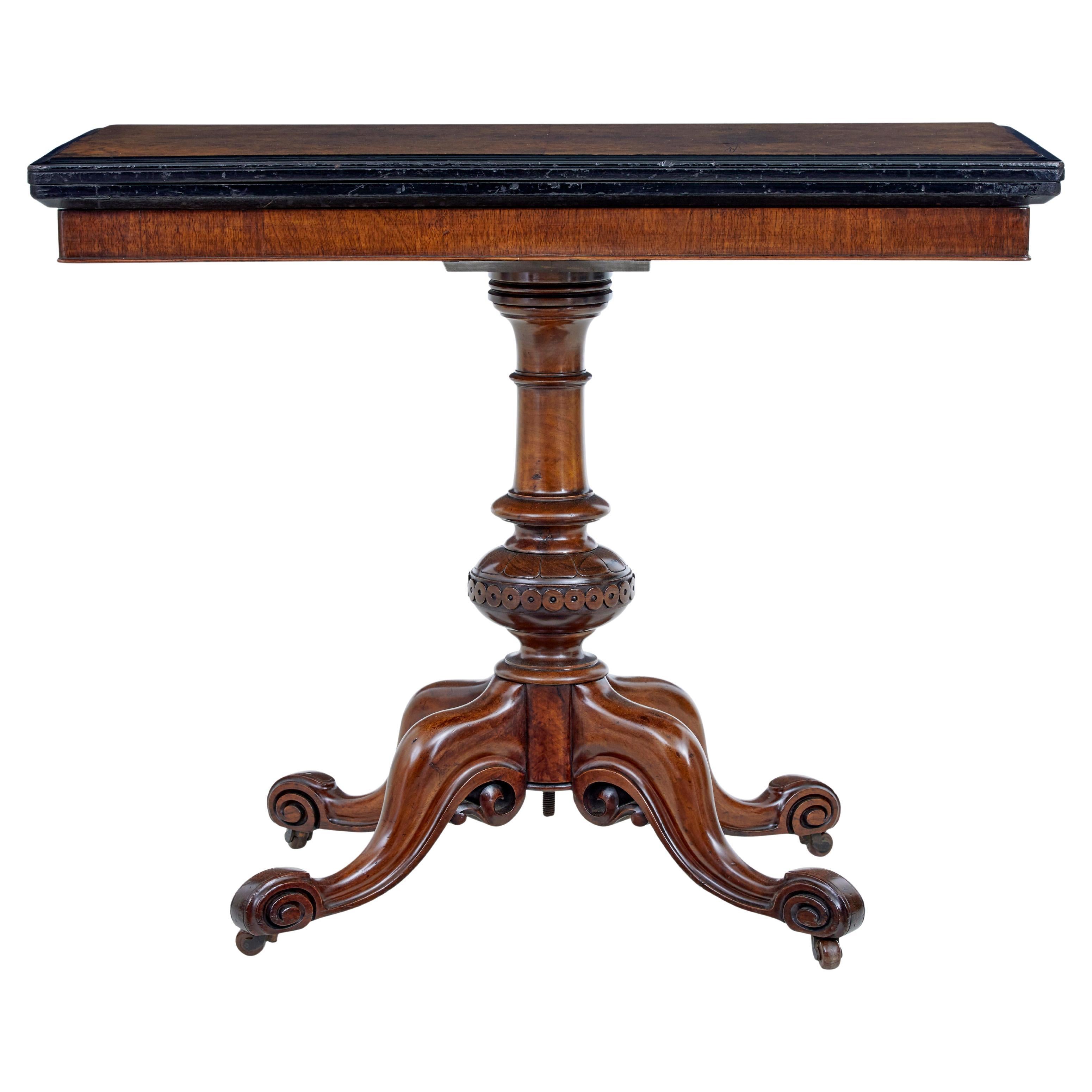 19th Century carved walnut and ebonised card table For Sale