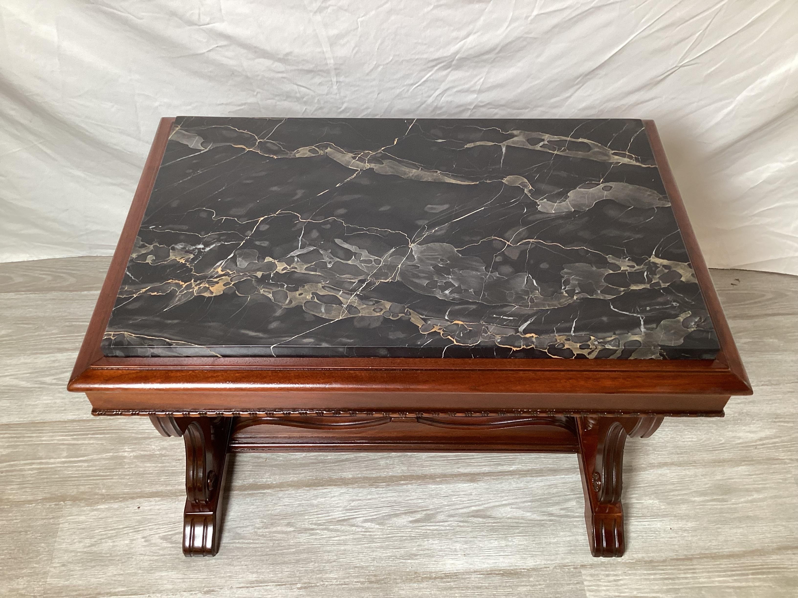 Victorian 19th Century Carved Walnut and Marble Accent Table For Sale