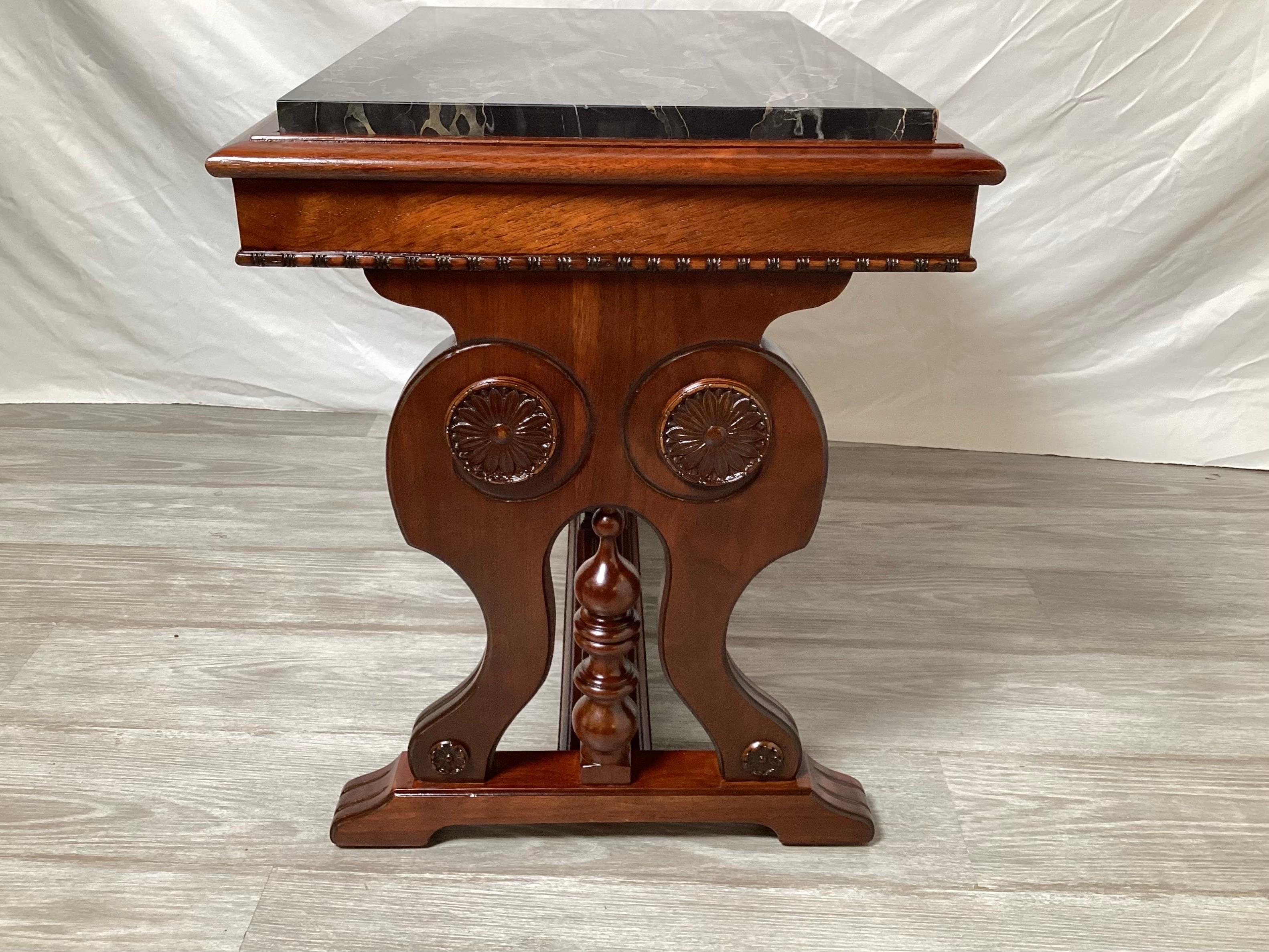 Hand-Carved 19th Century Carved Walnut and Marble Accent Table For Sale