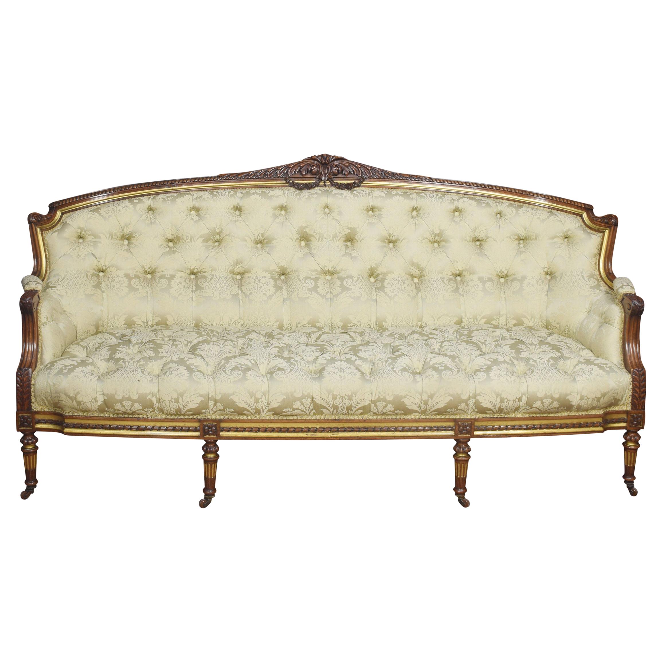 19th Century Carved Walnut and Parcel Gilt Sofa