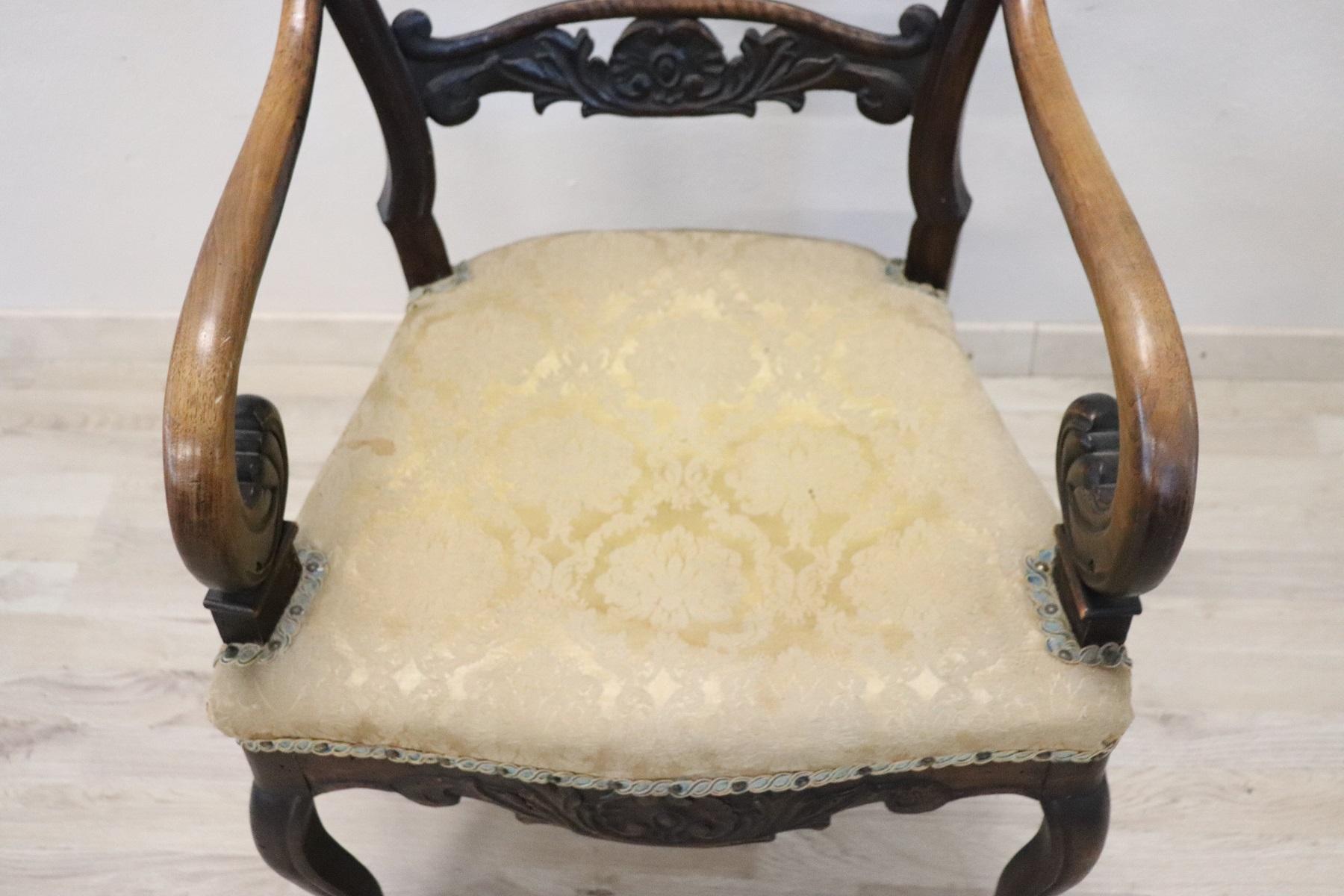 19th Century Carved Walnut Armchair with Volute Arms 6