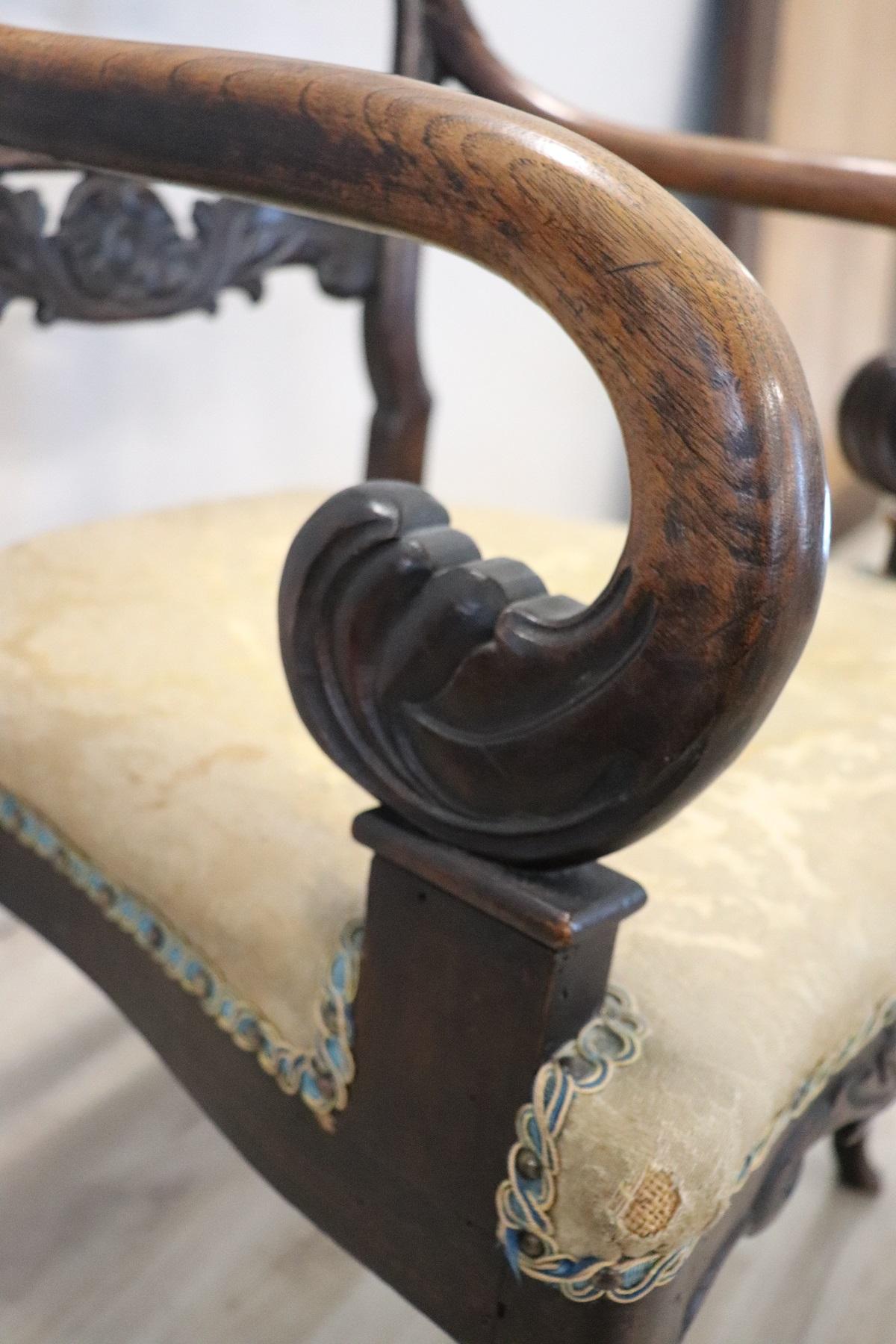 Italian 19th Century Carved Walnut Armchair with Volute Arms