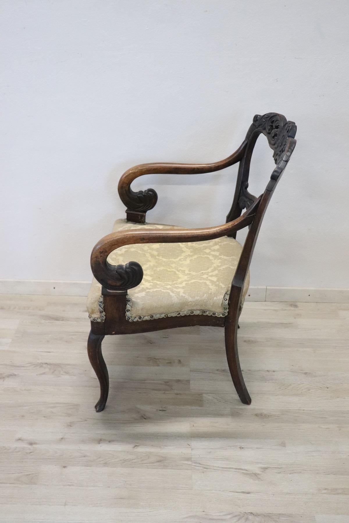 19th Century Carved Walnut Armchair with Volute Arms 1
