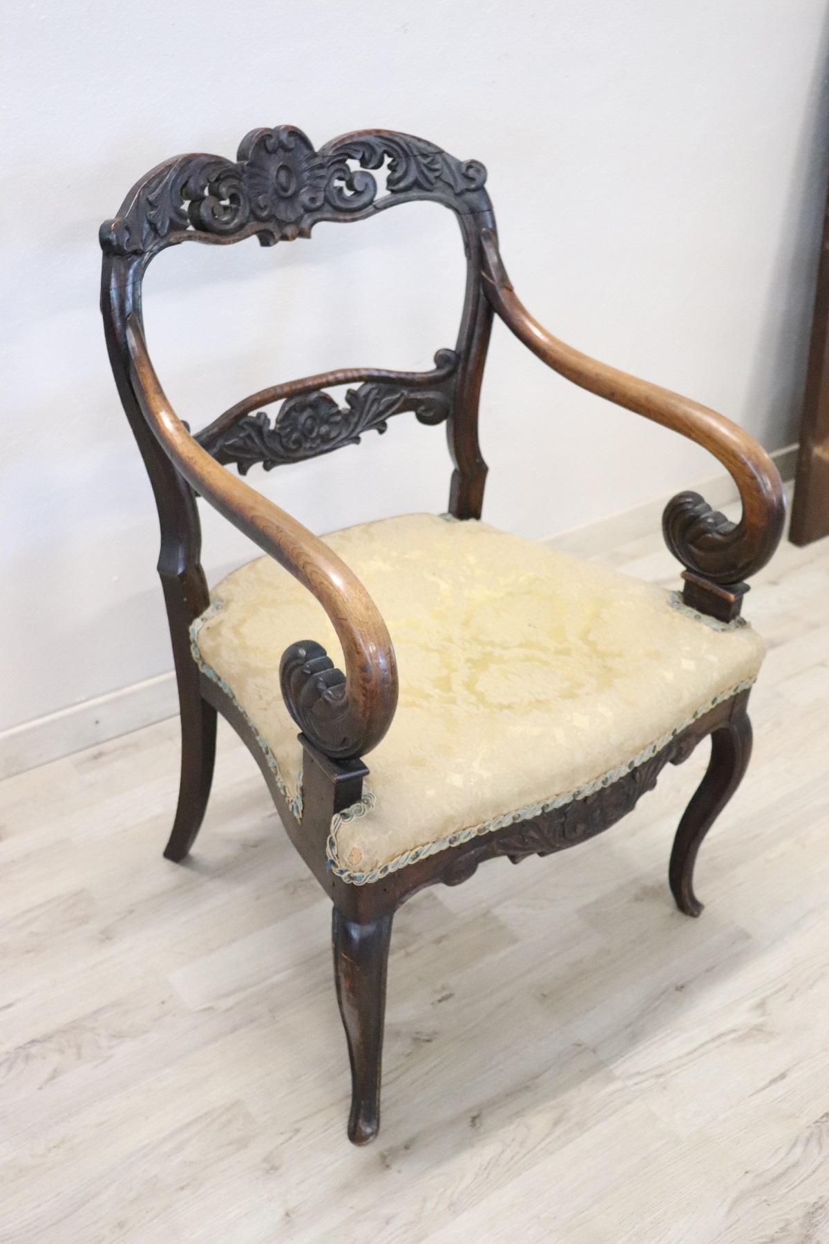 19th Century Carved Walnut Armchair with Volute Arms 3