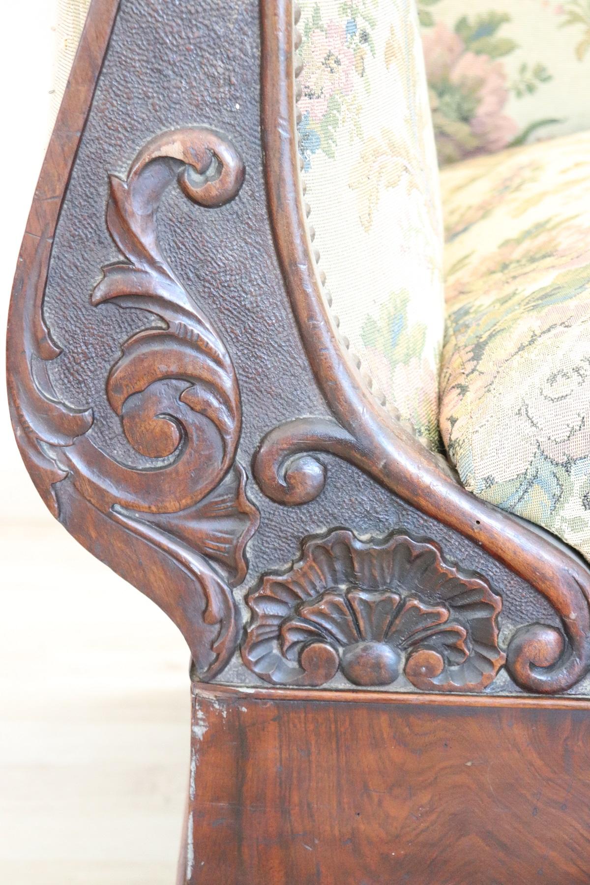 19th Century Carved Walnut Charles X Antique Settee 5