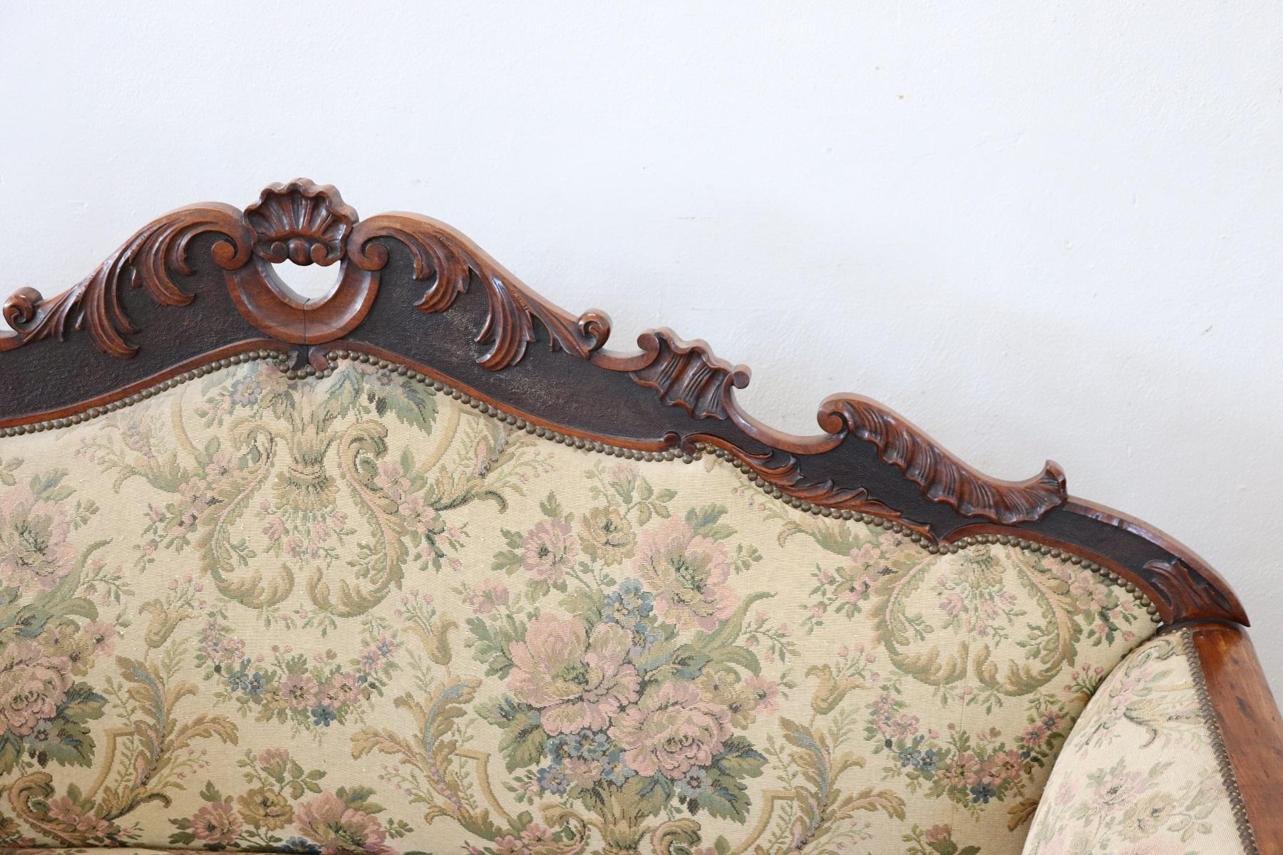 Early 19th Century 19th Century Carved Walnut Charles X Antique Settee