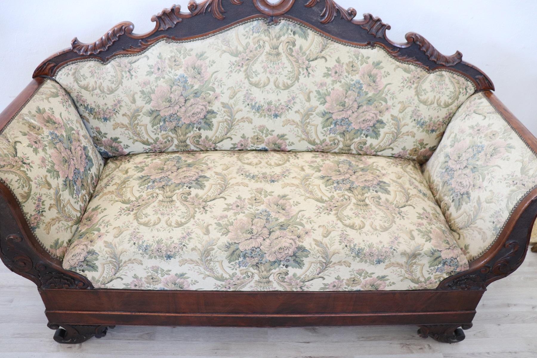 19th Century Carved Walnut Charles X Antique Settee 2