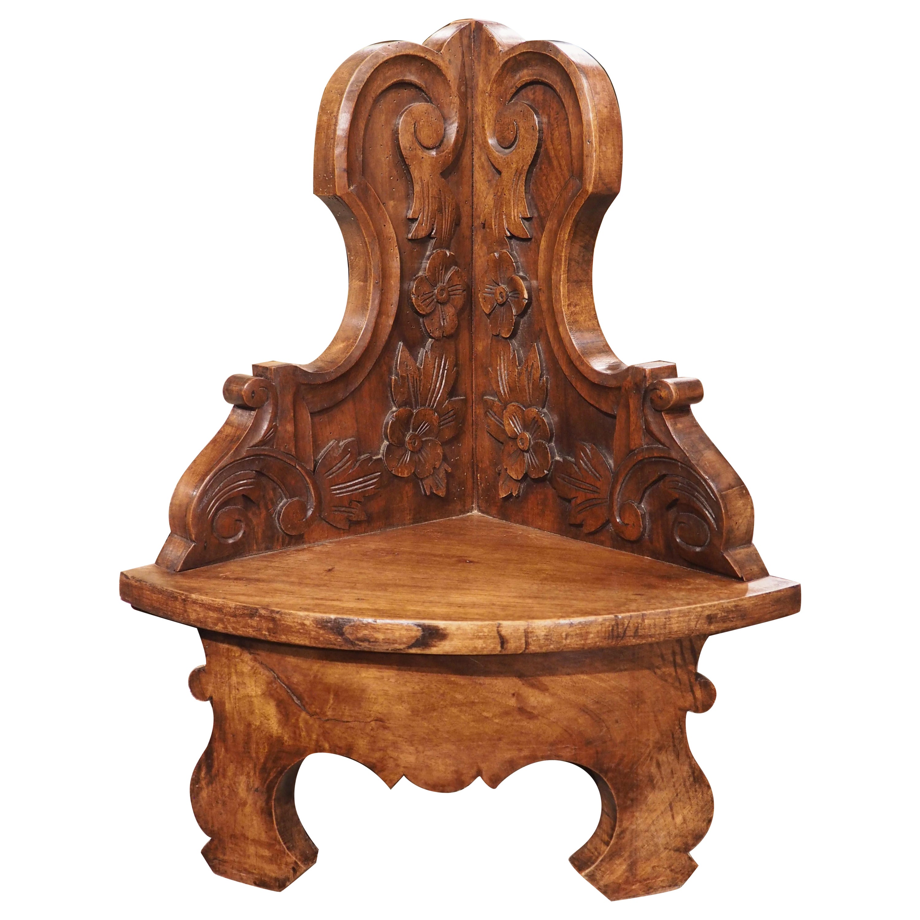 19th Century Carved Walnut Corner Shelf from France