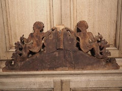 19th Century Carved Walnut Crown Piece or Crest with Coat of Arms and Putti