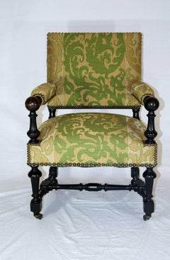 19th Century Carved Walnut Dutch Baroque Armchairs with Custom Devoré Velvet