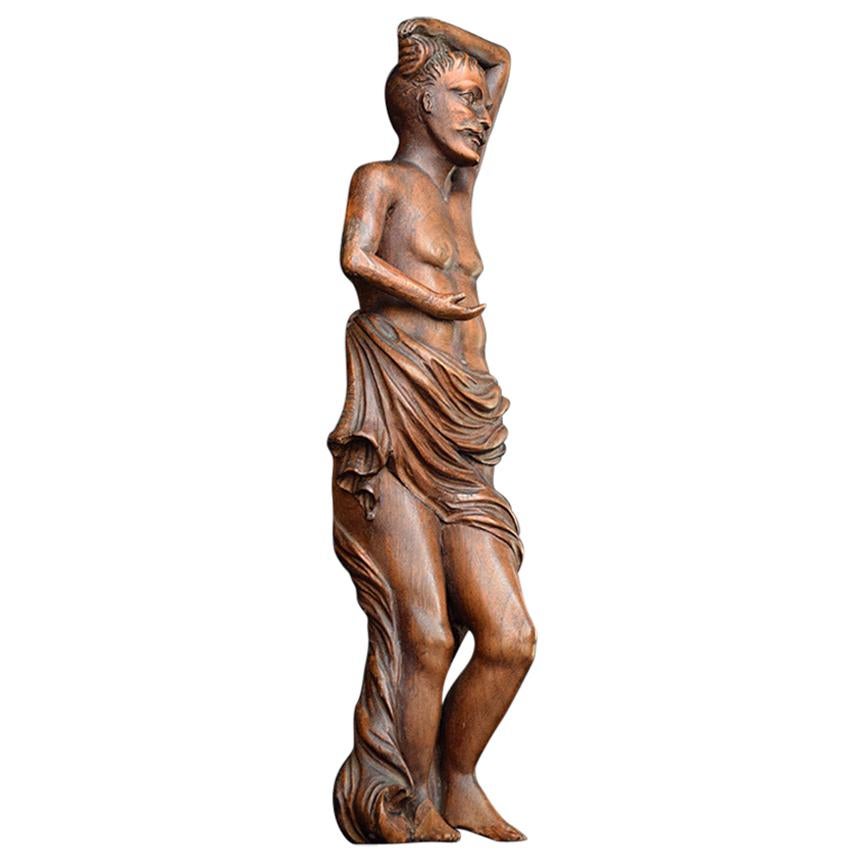 19th Century Carved Walnut Effeminacy Male Figure For Sale