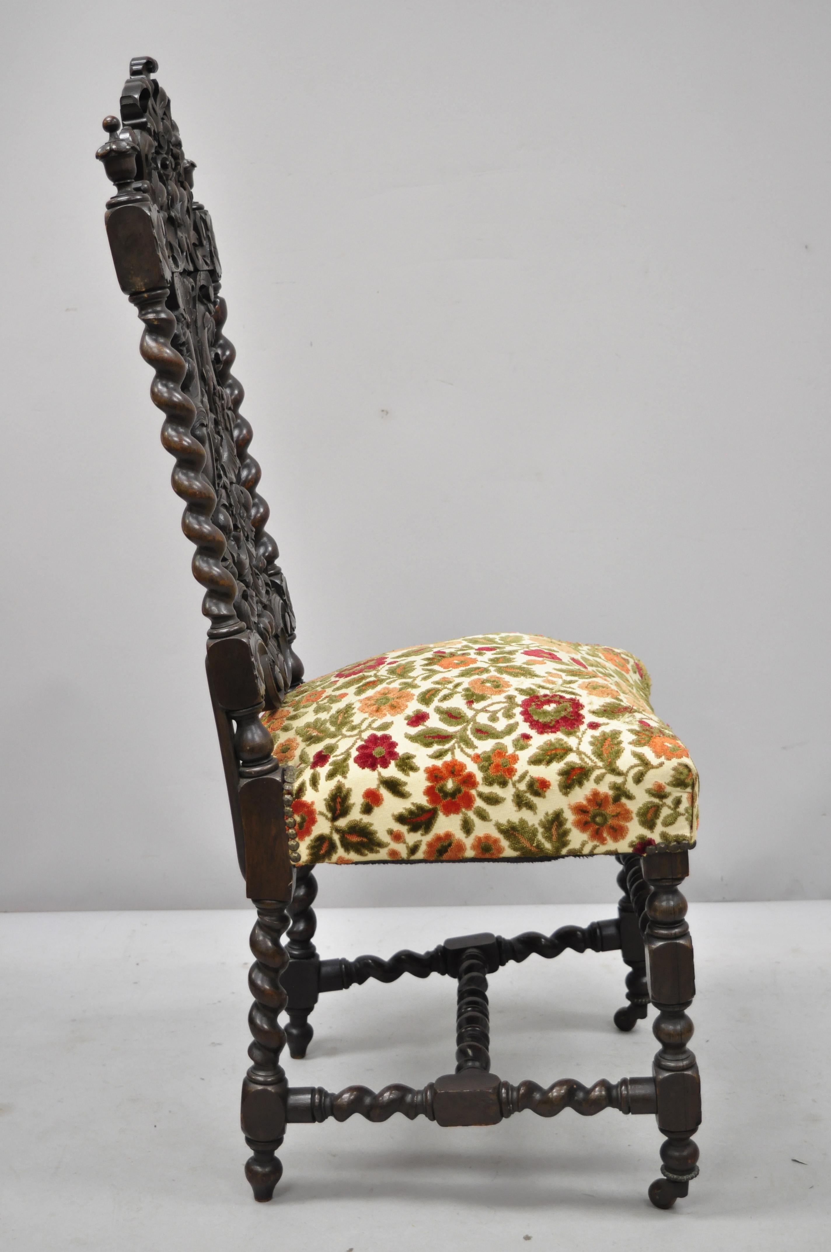 19th Century Carved Walnut Figural Renaissance Revival Throne Side Chair For Sale 4