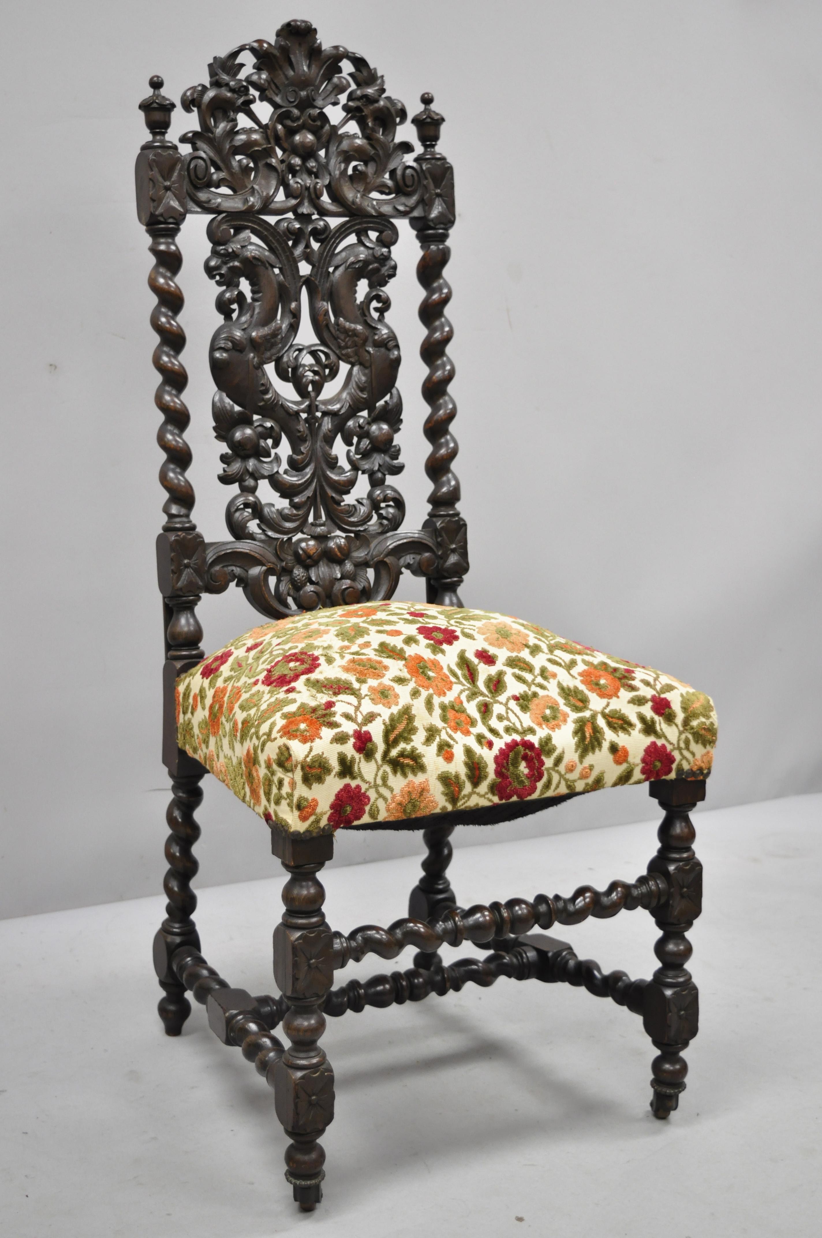 19th Century Carved Walnut Figural Renaissance Revival Throne Side Chair For Sale 5