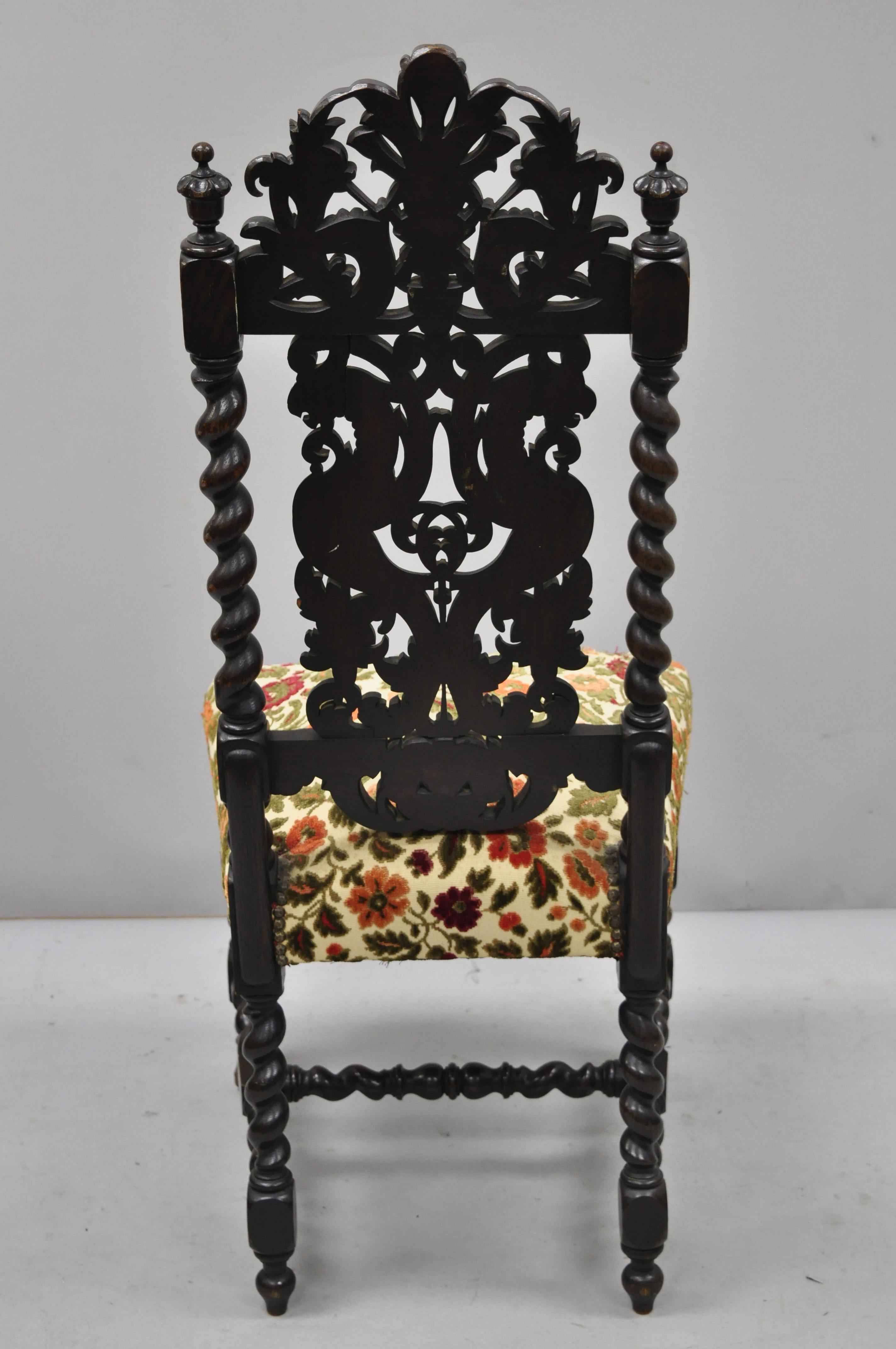 Italian 19th Century Carved Walnut Figural Renaissance Revival Throne Side Chair For Sale