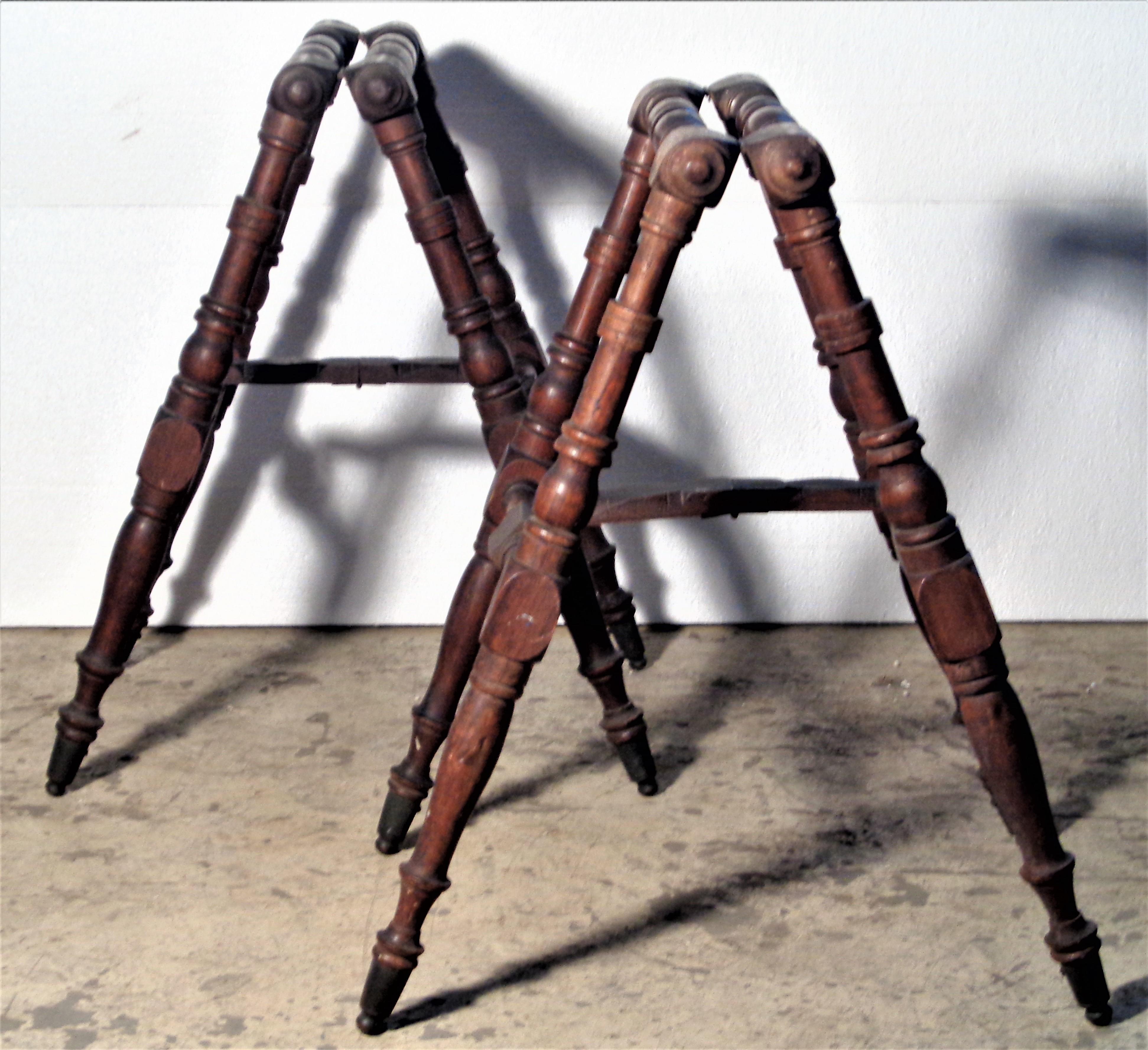 19th Century Carved Walnut Folding Sawhorse Stands 8