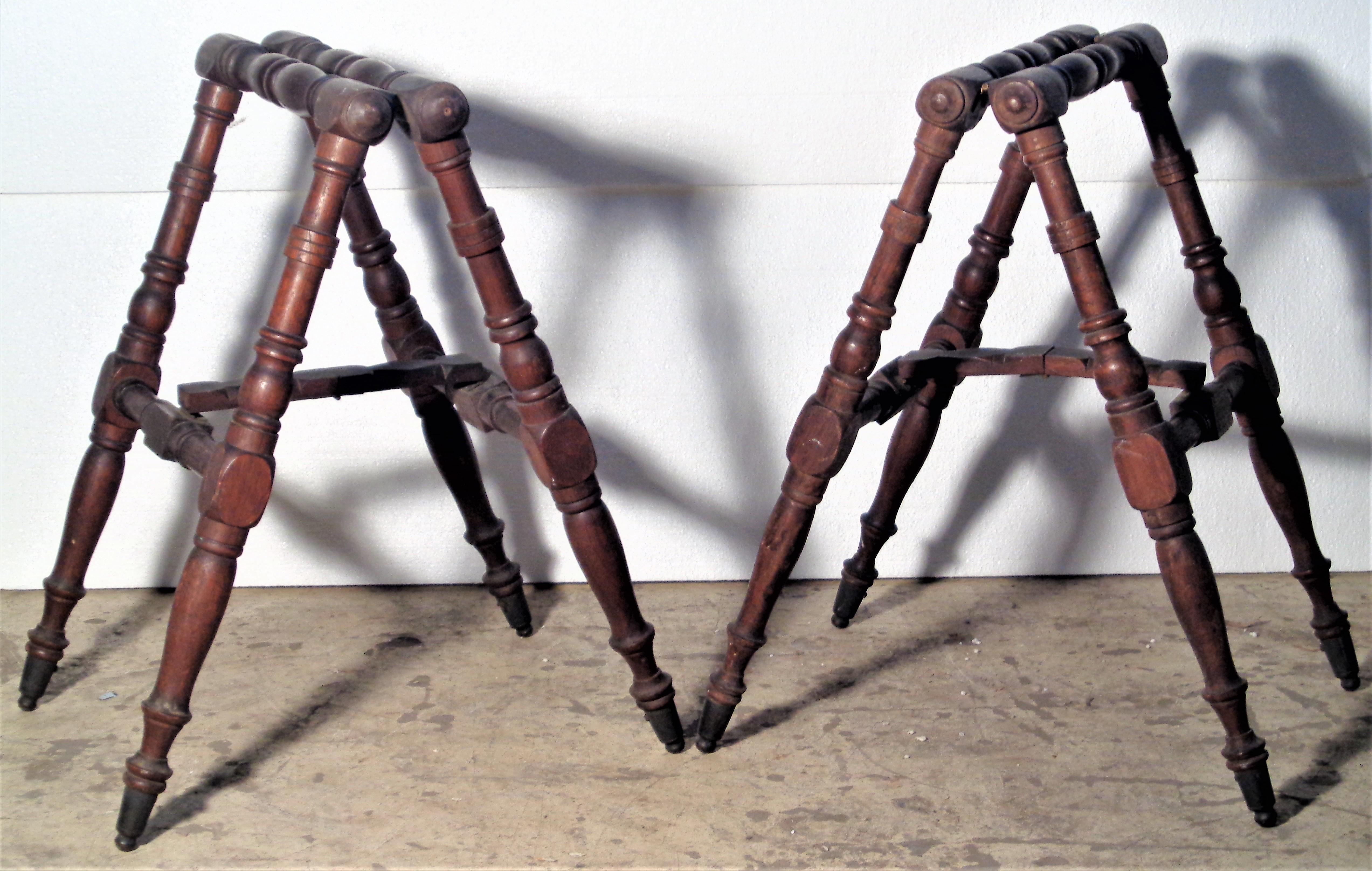 19th Century Carved Walnut Folding Sawhorse Stands 1