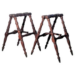 19th Century Carved Walnut Folding Sawhorse Stands