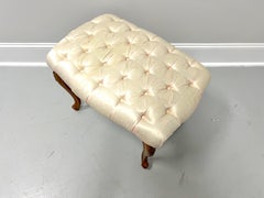 Antique 19th Century Carved Walnut French Country Vanity Bench with Tufted Silk