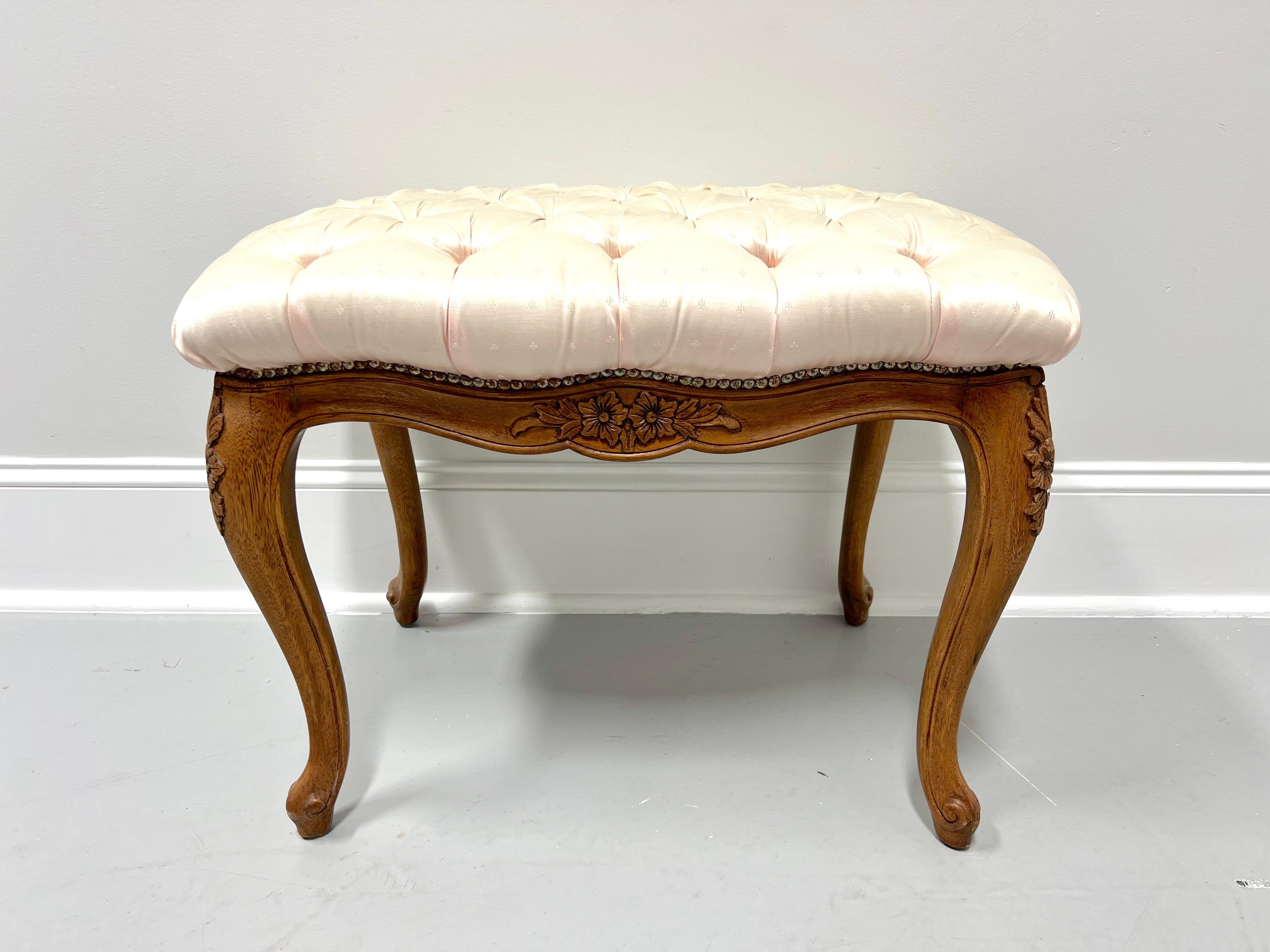 American Antique 19th Century Carved Walnut French Country Vanity Bench with Tufted Silk For Sale
