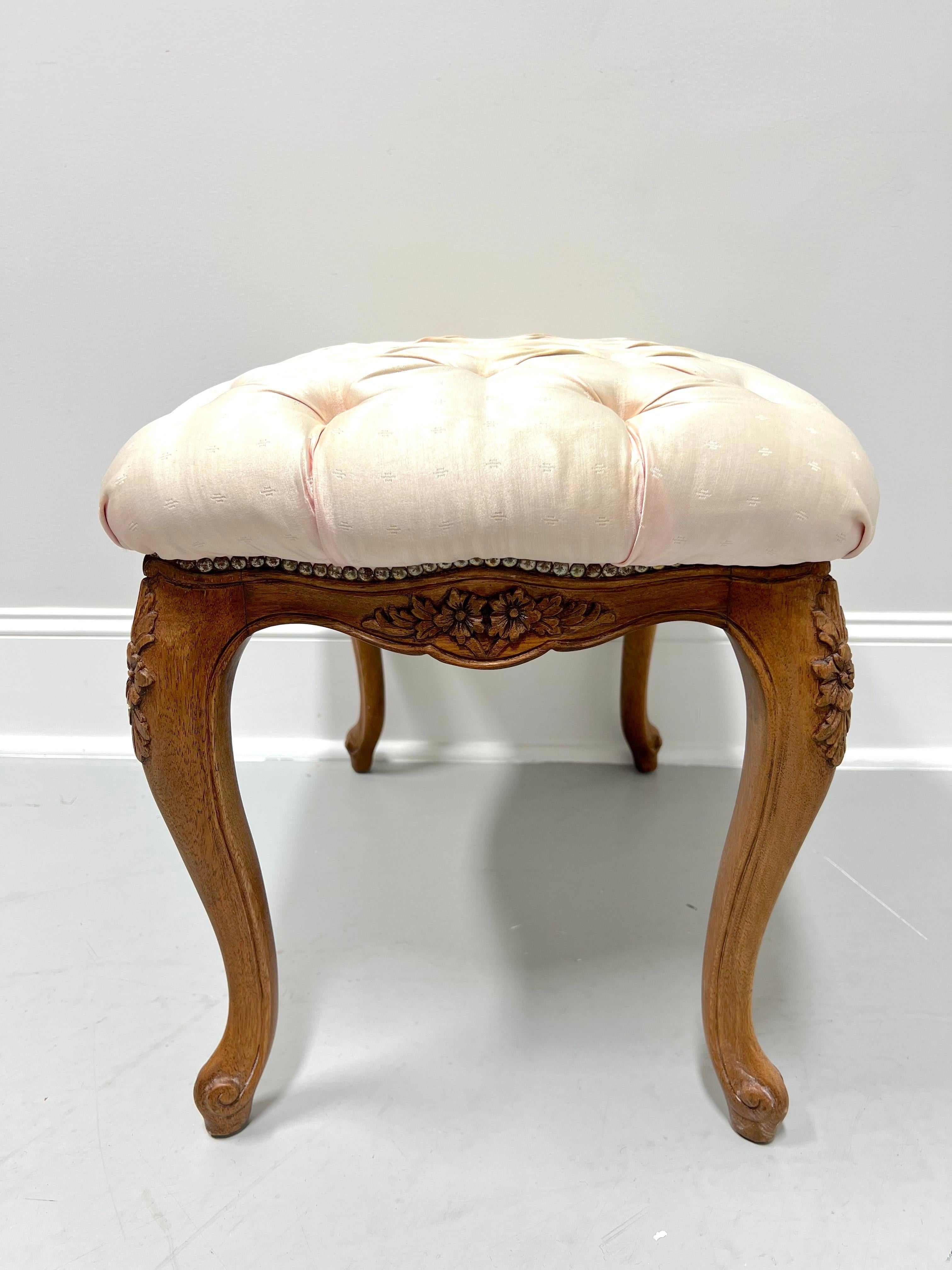 Antique 19th Century Carved Walnut French Country Vanity Bench with Tufted Silk In Good Condition For Sale In Charlotte, NC
