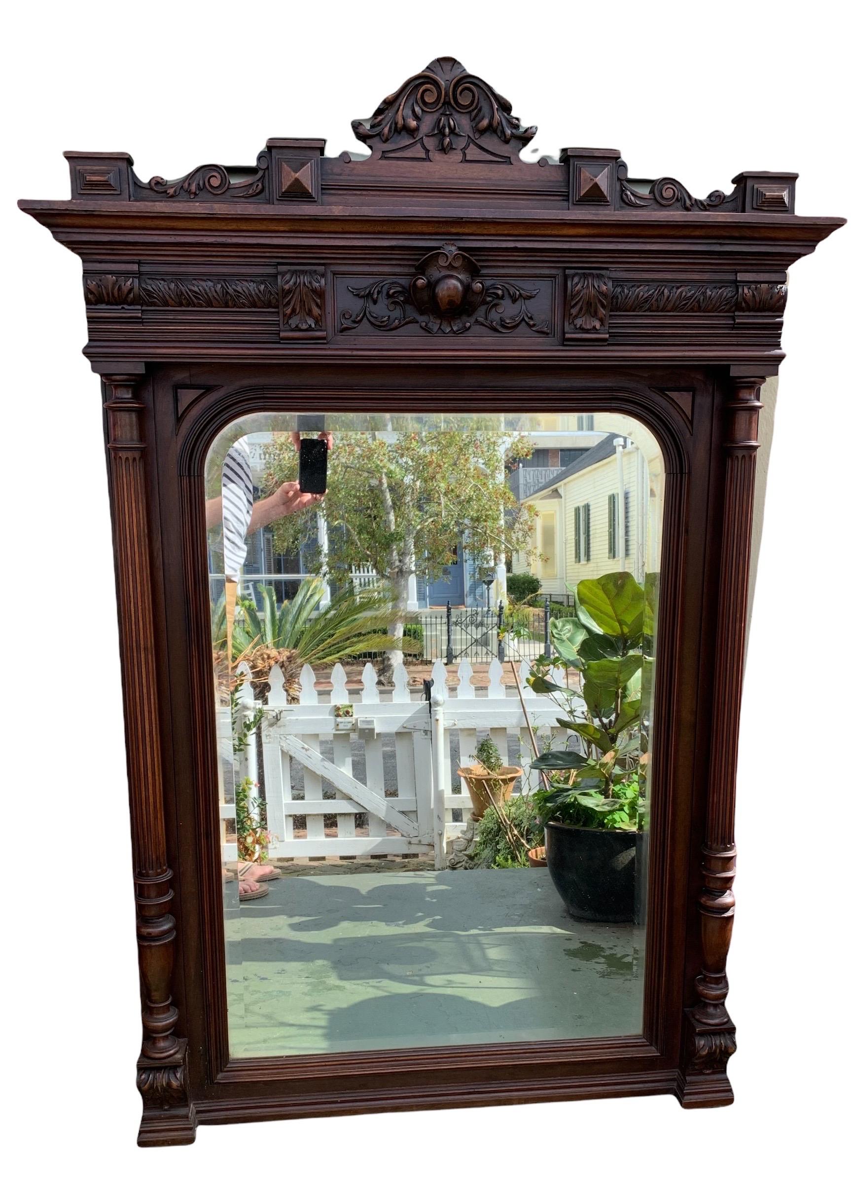 19th Century Carved Walnut French Renaissance Revival Over Mantle Mirror 9