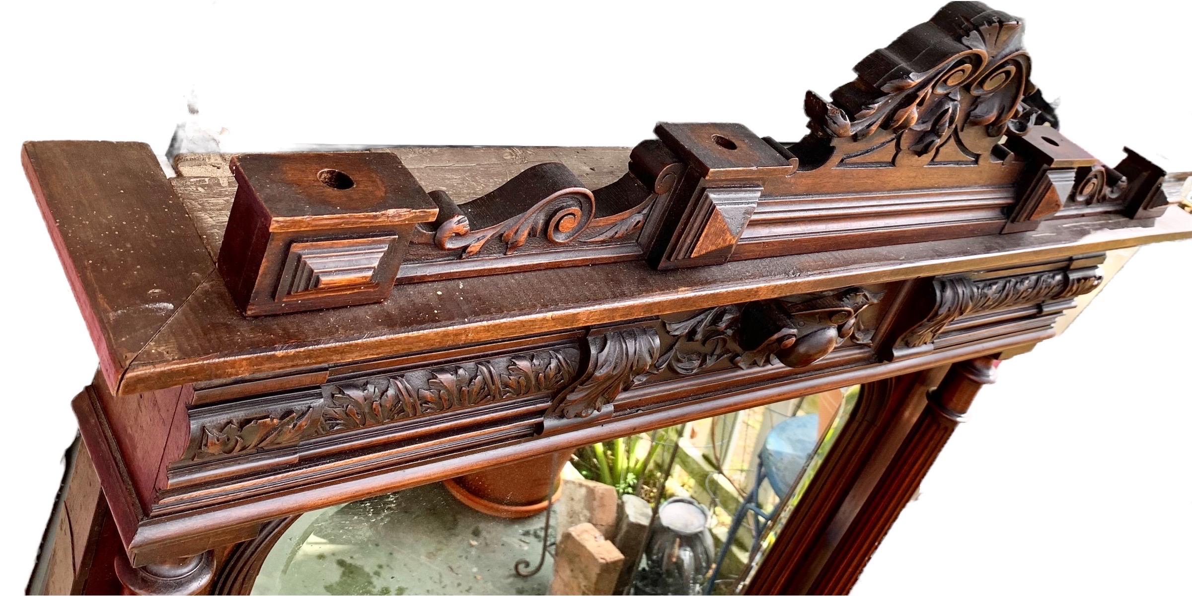 19th Century Carved Walnut French Renaissance Revival Over Mantle Mirror 12