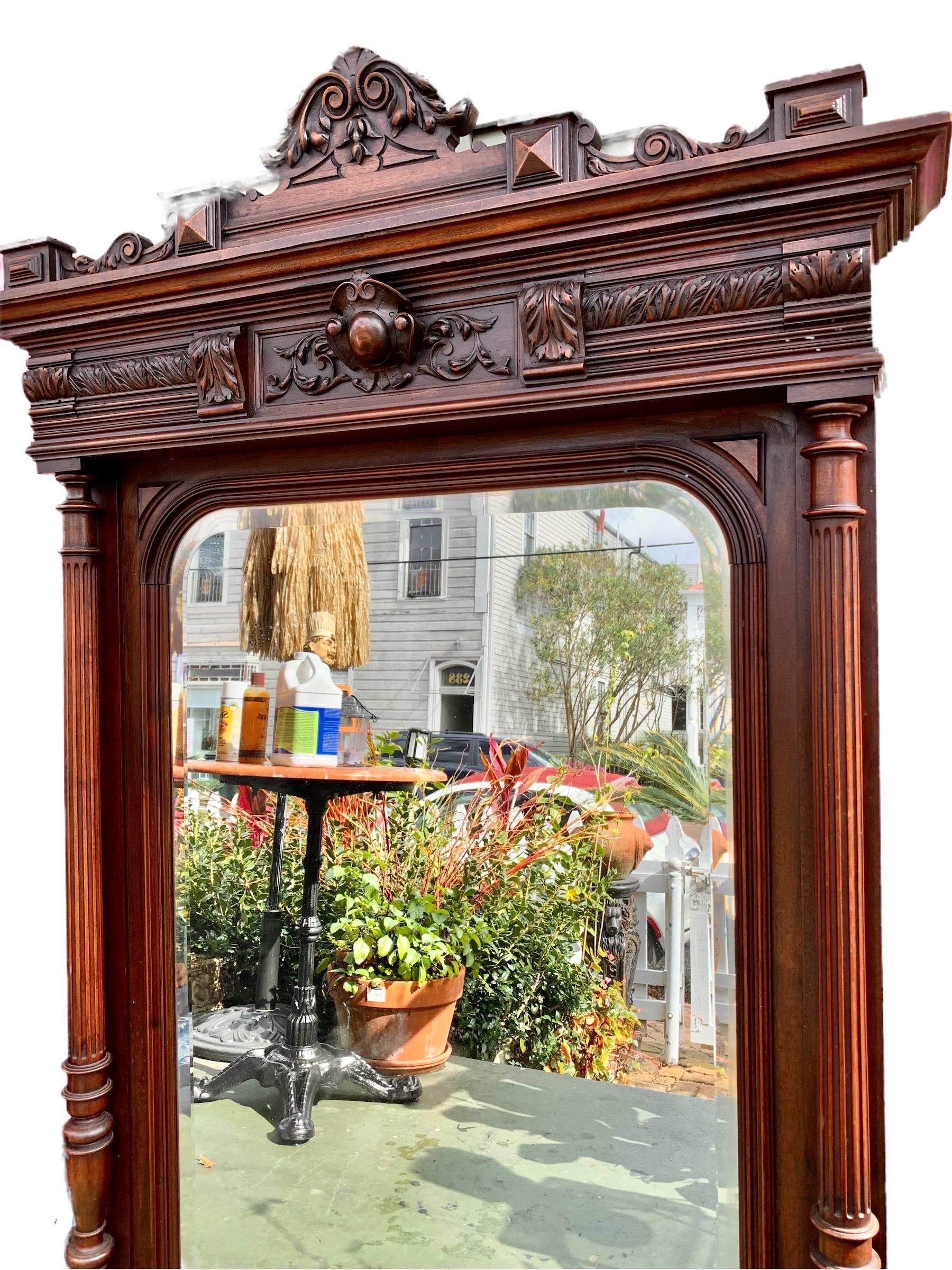 19th Century Carved Walnut French Renaissance Revival Over Mantle Mirror 5
