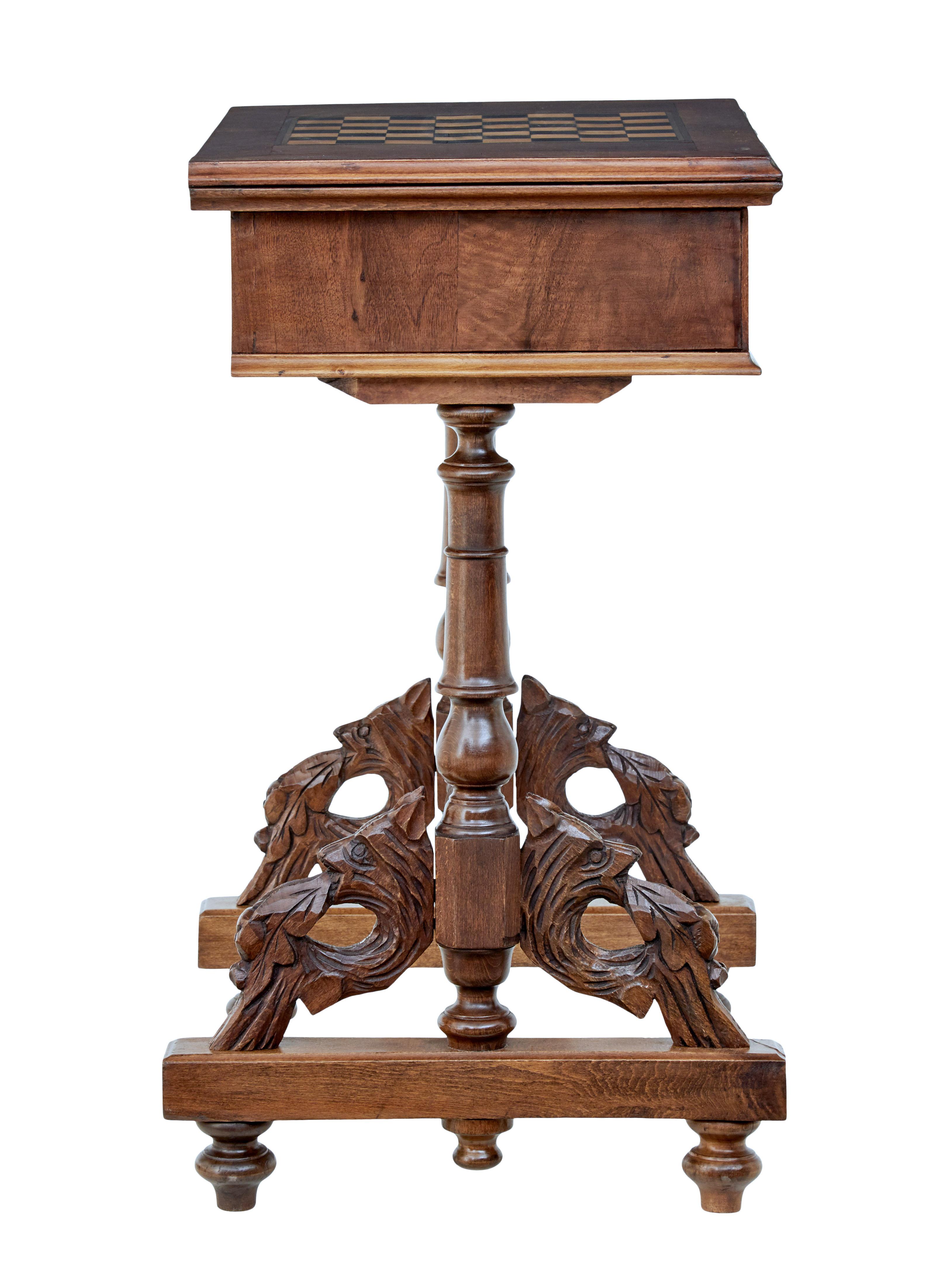 High Victorian 19th Century Carved Walnut Games Table