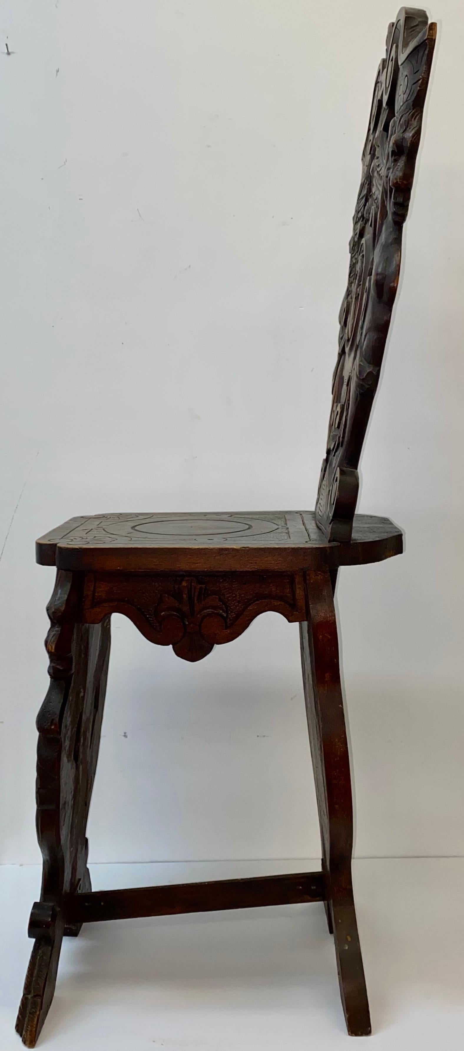 19th Century Carved Walnut Hall Chair 4