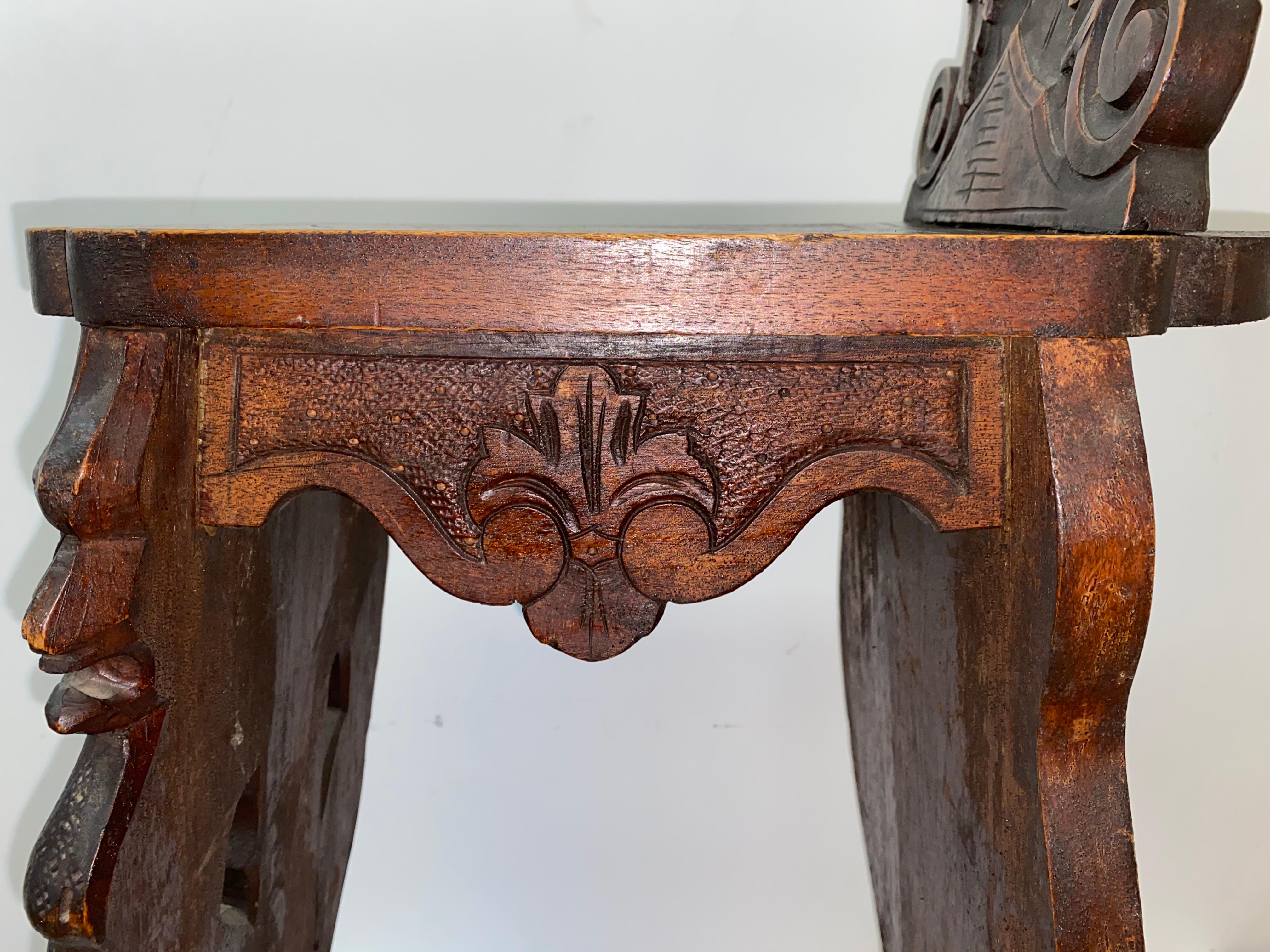 19th Century Carved Walnut Hall Chair 5