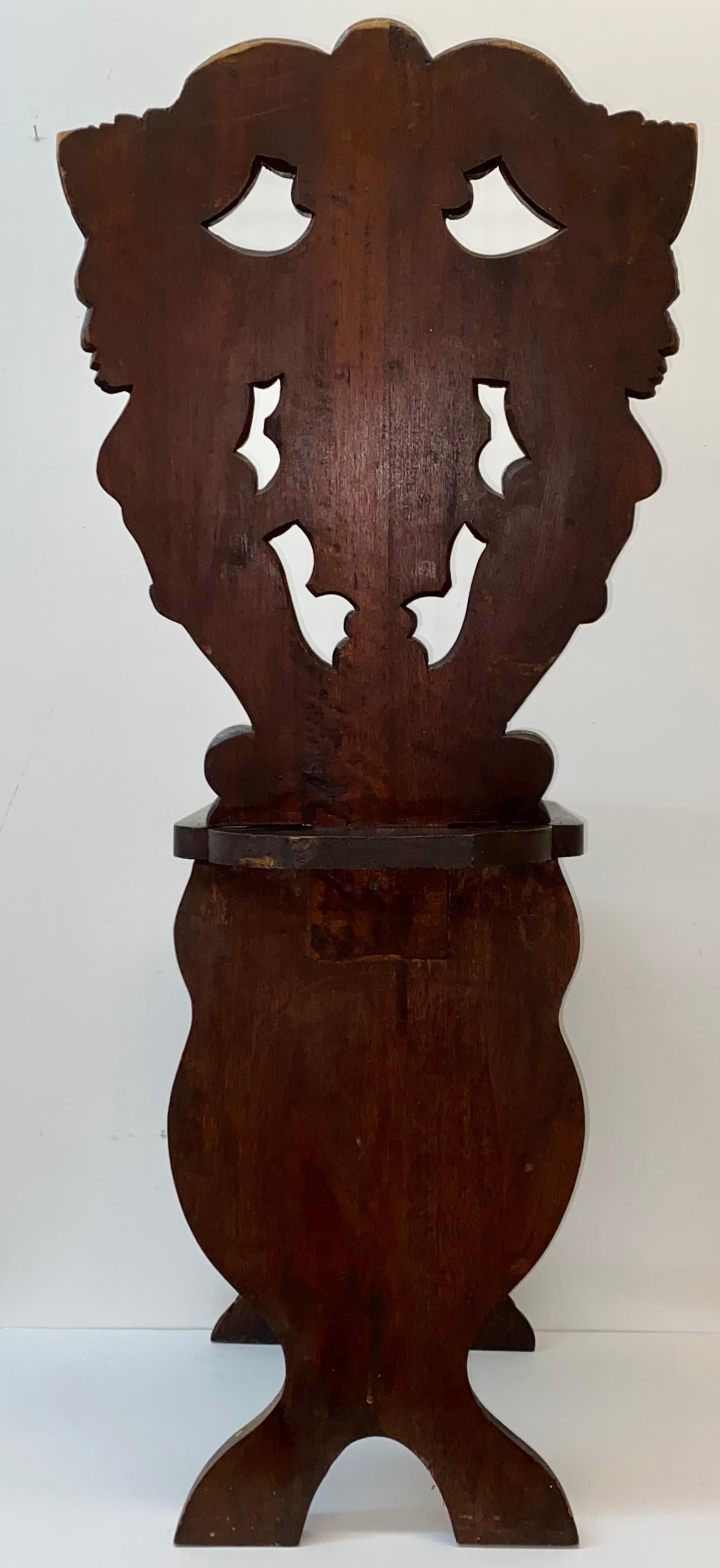 19th Century Carved Walnut Hall Chair 6