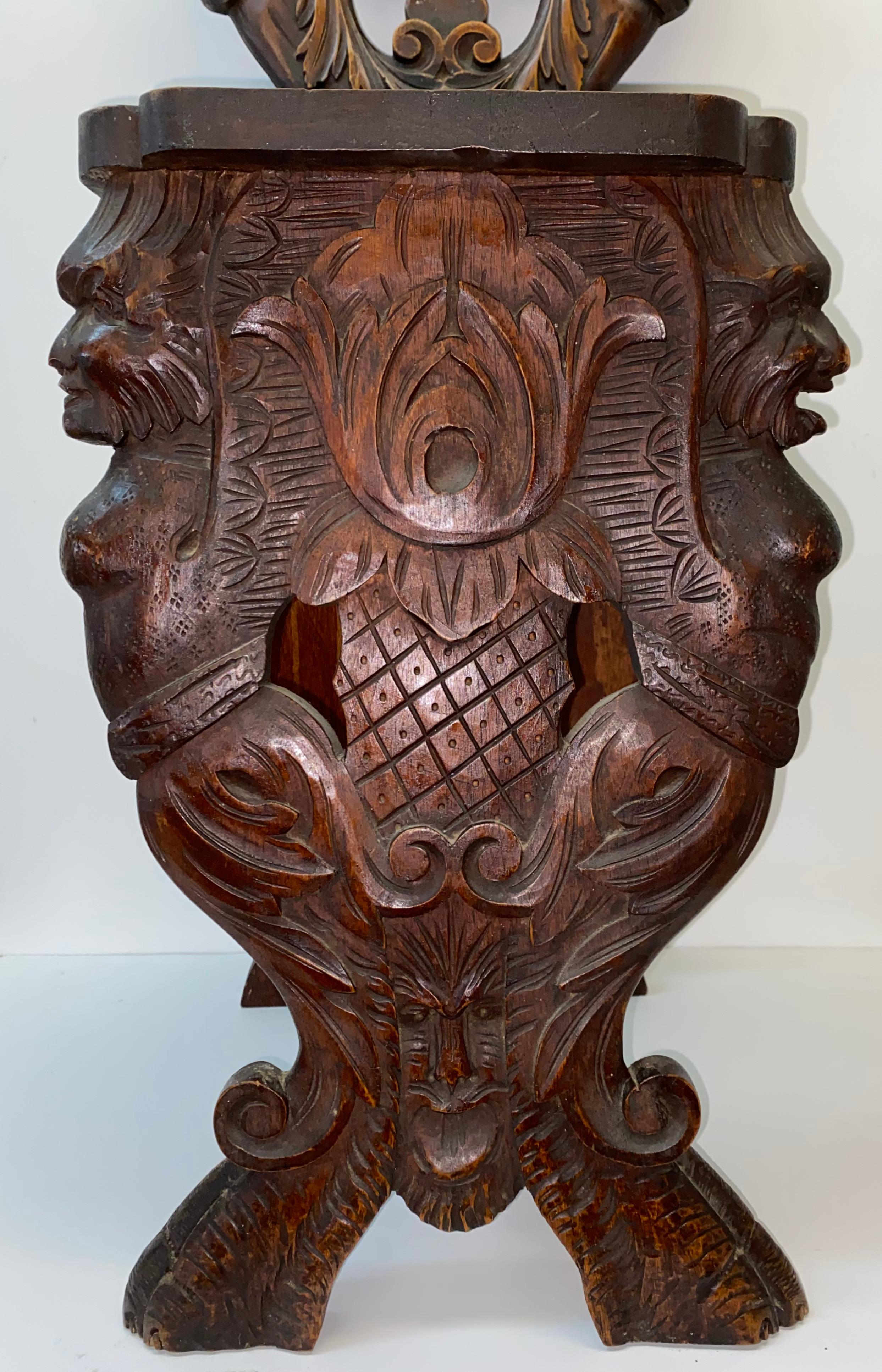 19th Century Carved Walnut Hall Chair 1