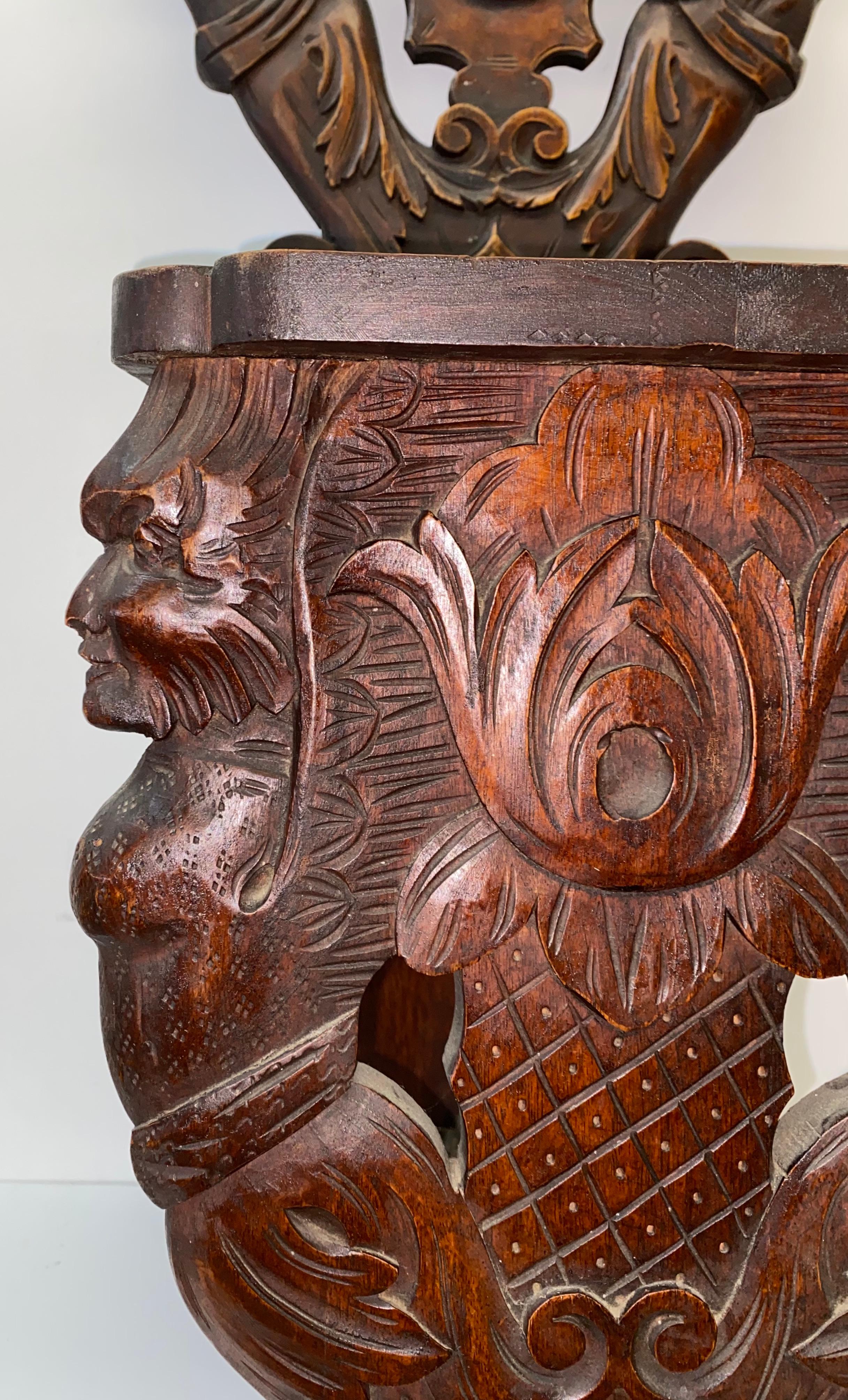 19th Century Carved Walnut Hall Chair 2