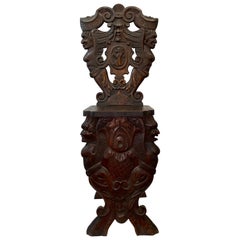 19th Century Carved Walnut Hall Chair