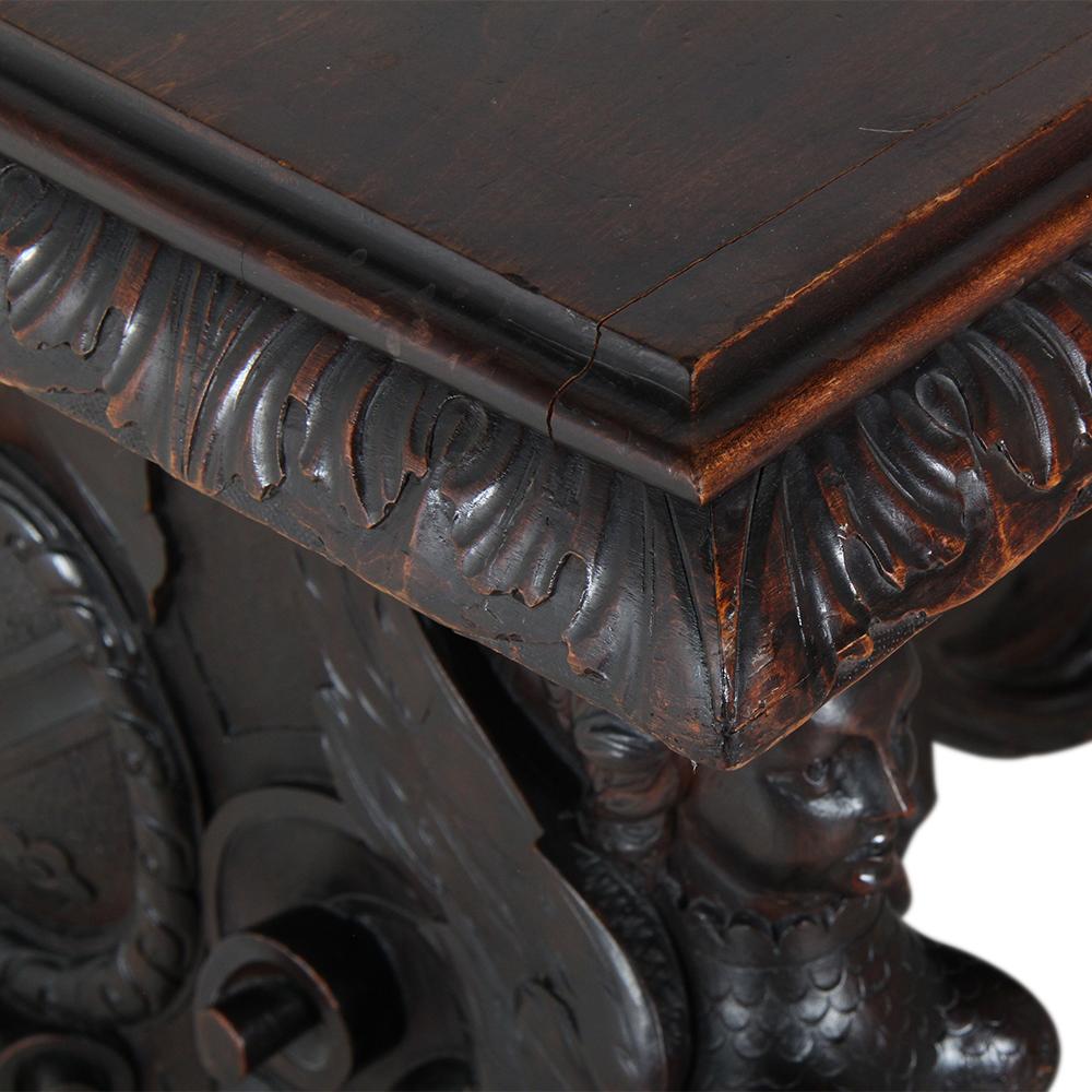 19th Century Carved Walnut Italian Library or Centre Table Renaissance Revival 2