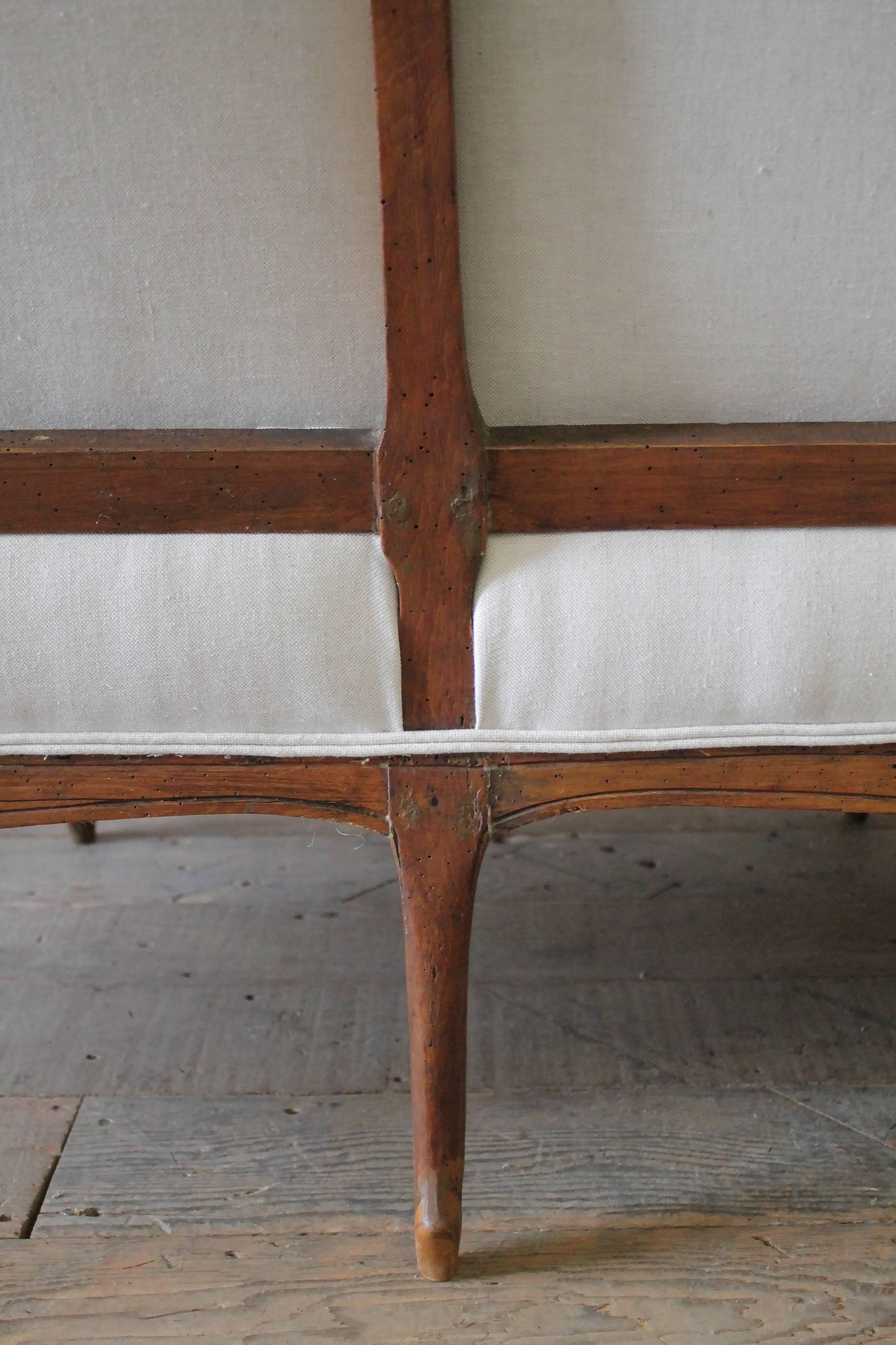 19th Century Carved Walnut Louis XV Style French Sofa Upholstered Belgian Linen 2