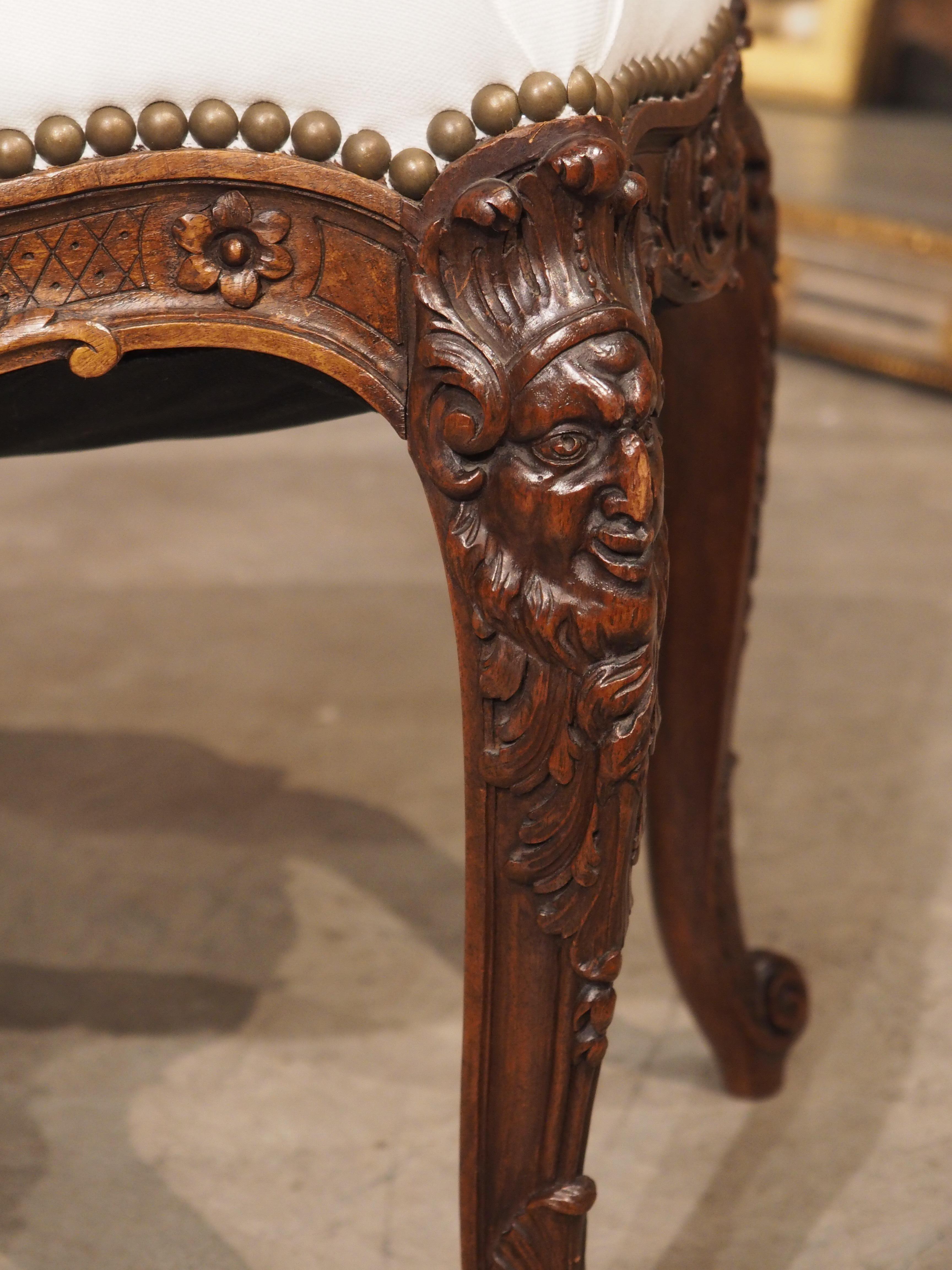 Louis XIV 19th Century Carved Walnut Regence Style Tabouret from France For Sale
