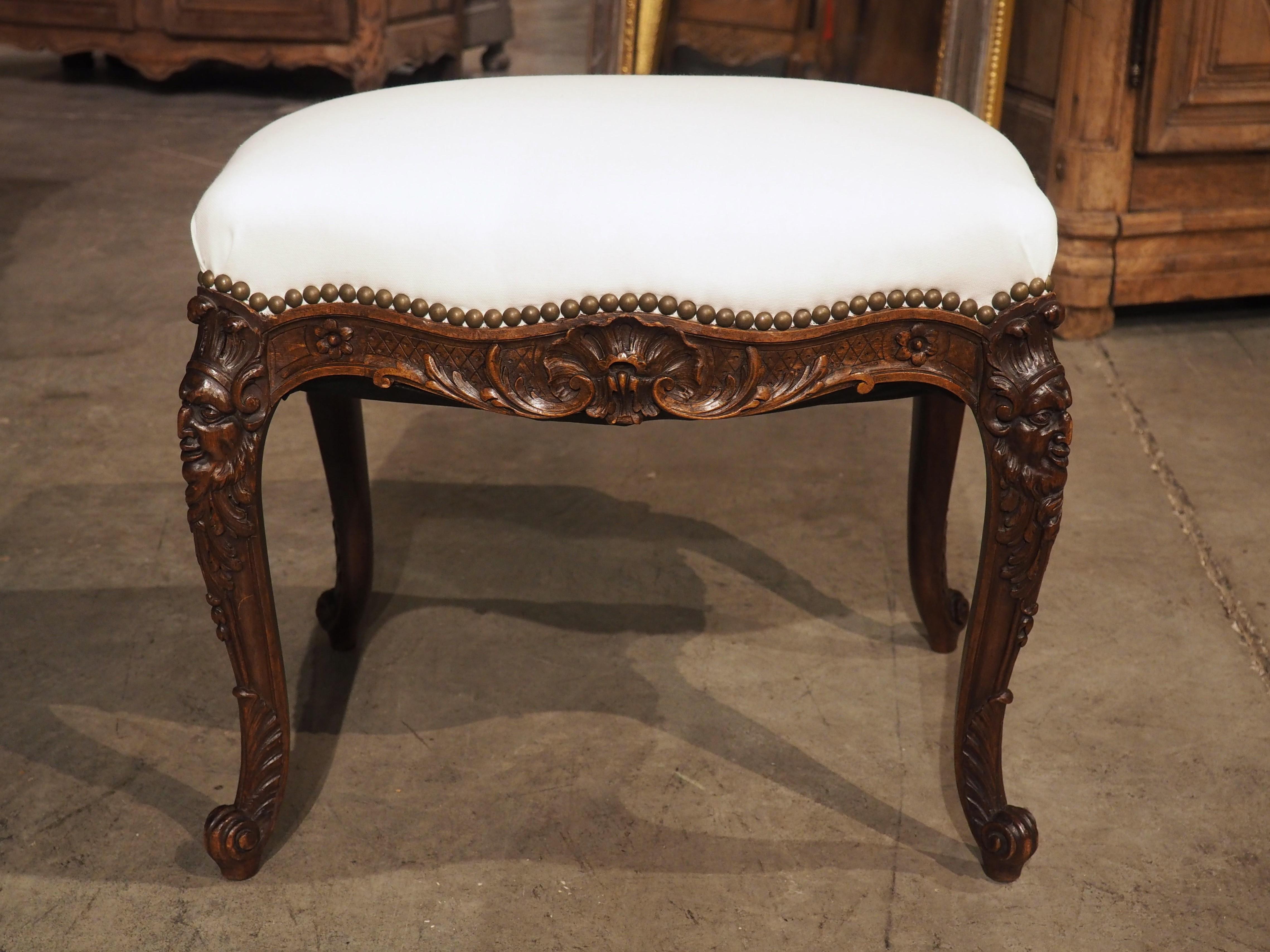 19th Century Carved Walnut Regence Style Tabouret from France In Good Condition For Sale In Dallas, TX