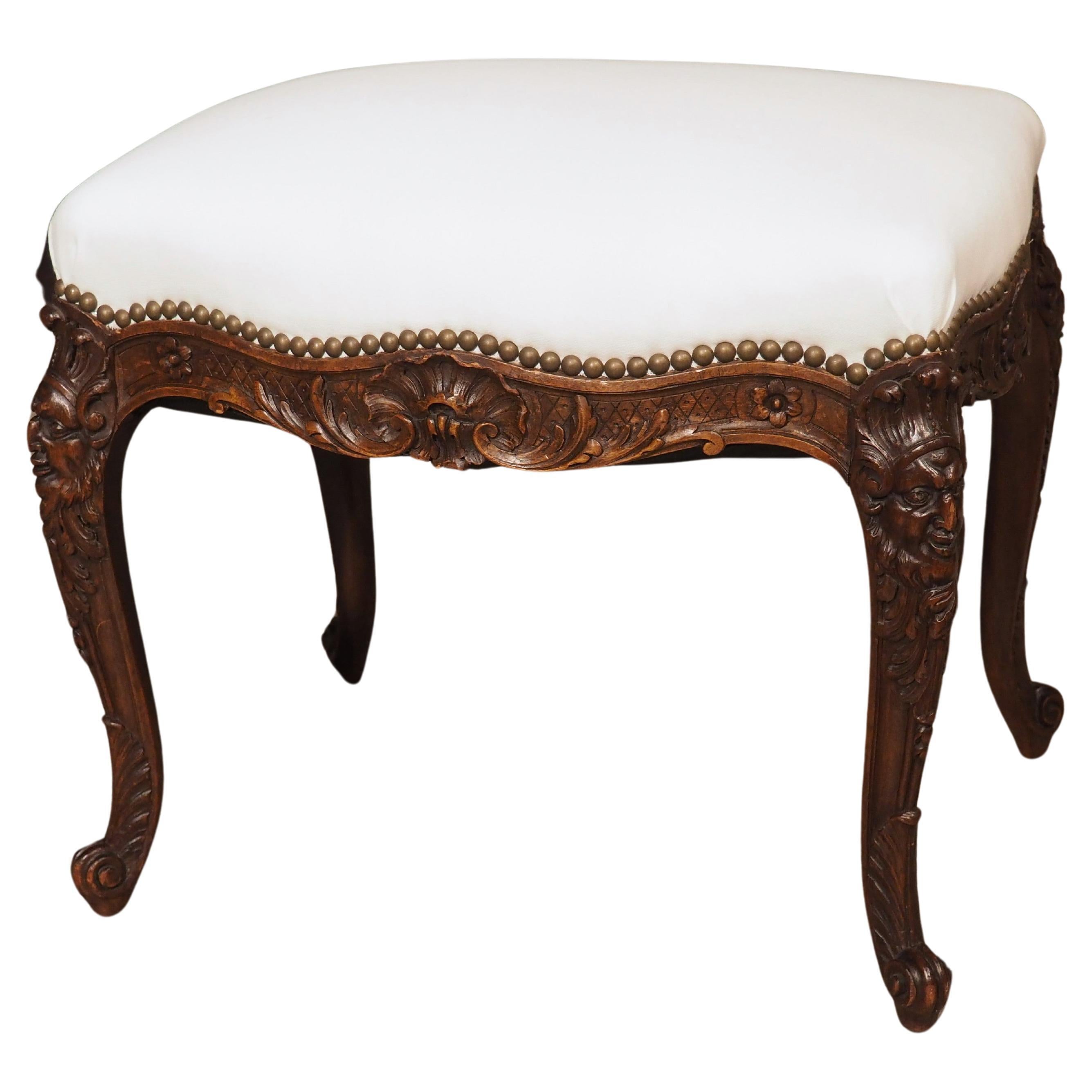 19th Century Carved Walnut Regence Style Tabouret from France For Sale