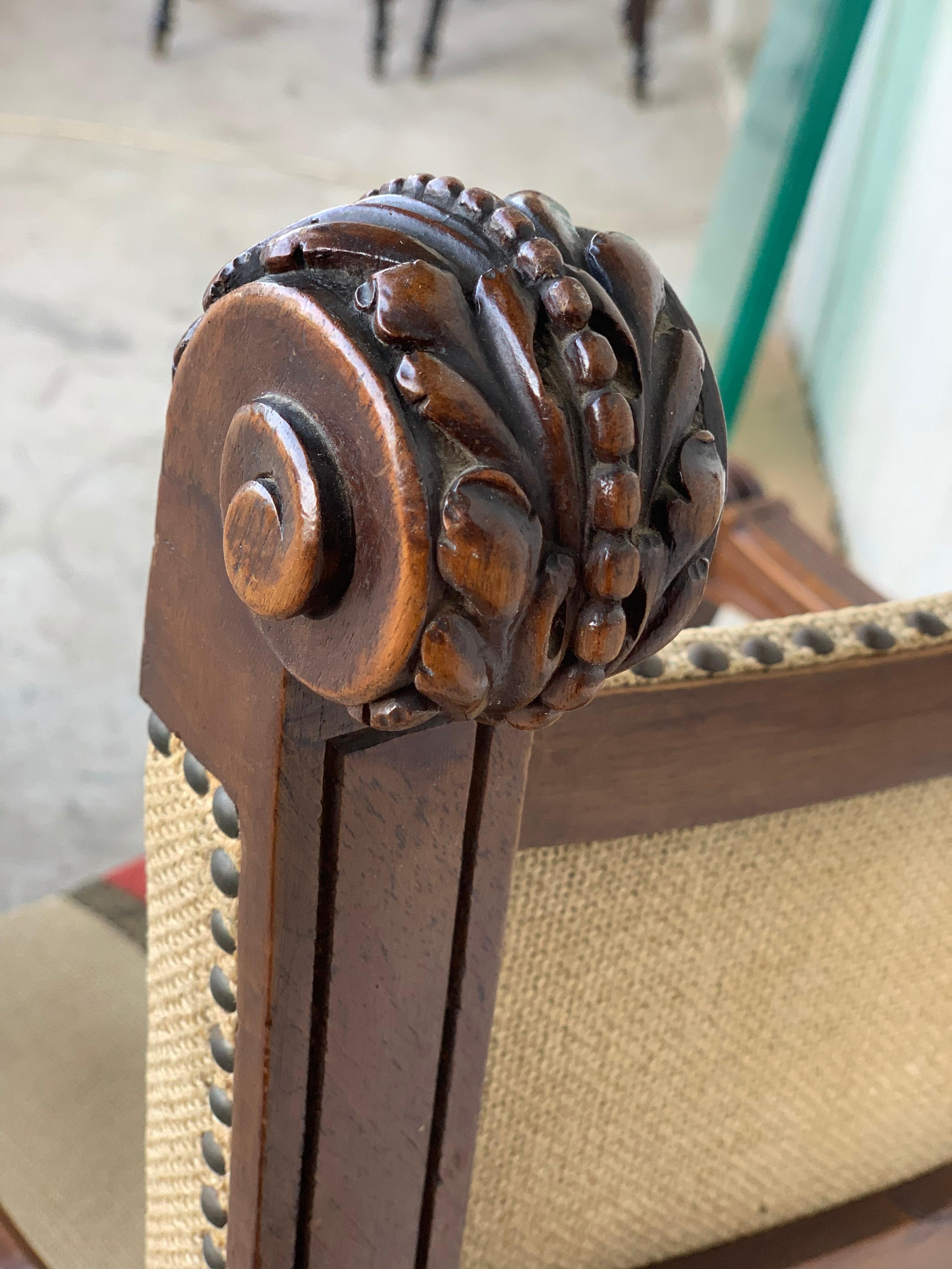 19th Century Carved Walnut Upholstered Savonarola Bench or Settee 1