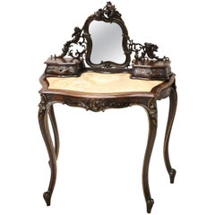 19th Century Carved Walnut Vanity Table or Dressing Table