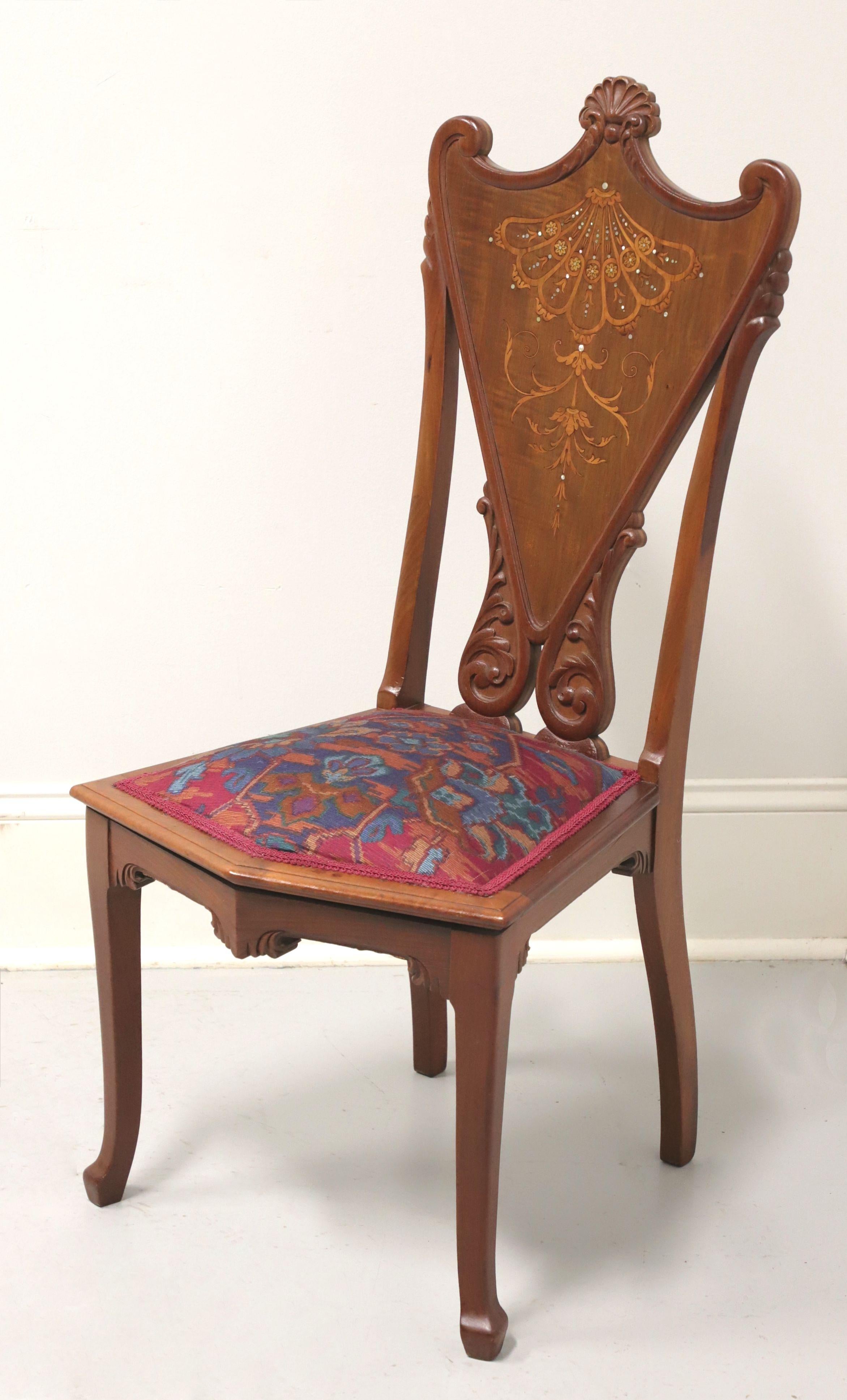 American 19th Century Carved Walnut Victorian Marquetry Chair with Mother of Pearl Inlay For Sale