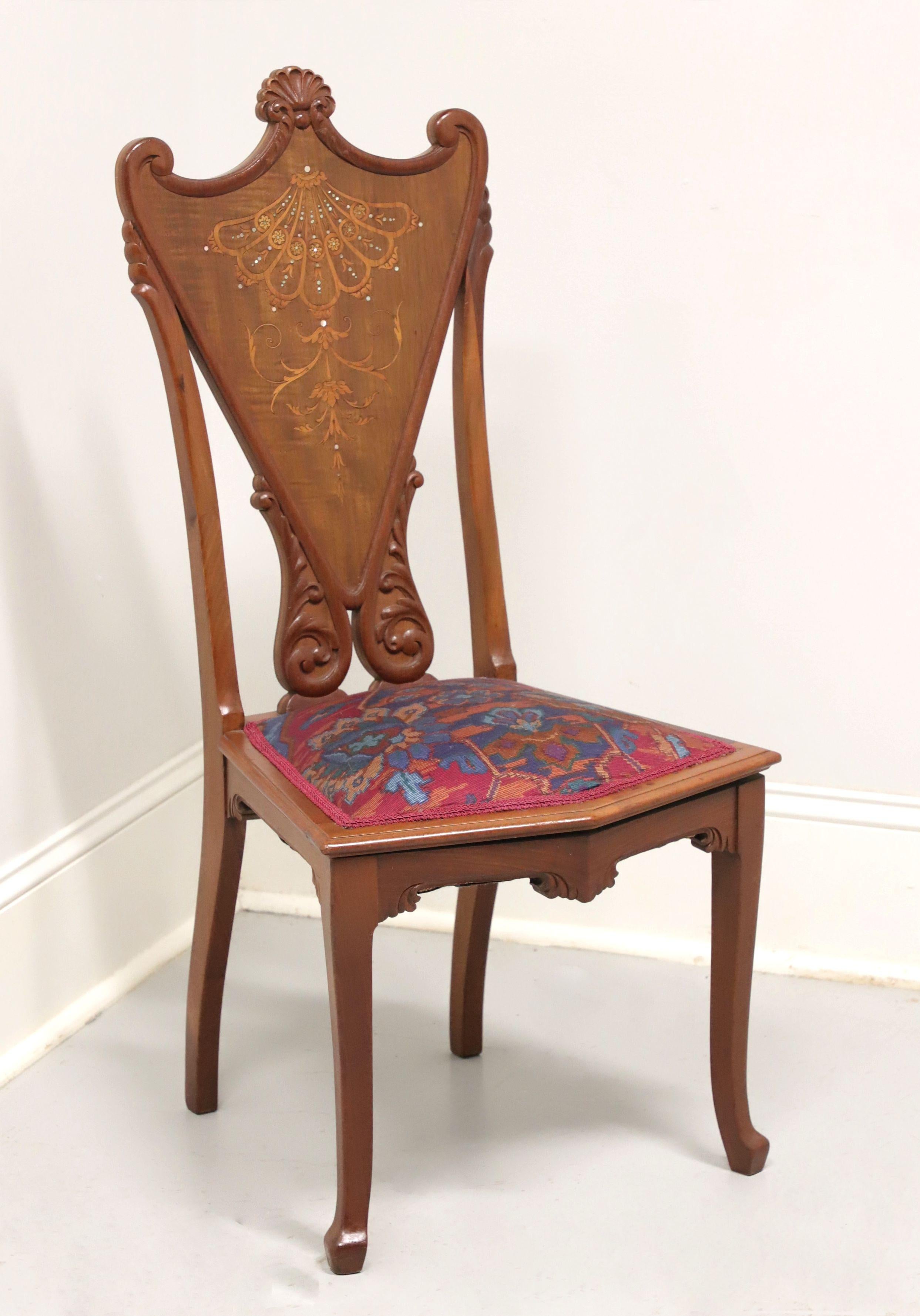 19th Century Carved Walnut Victorian Marquetry Chair with Mother of Pearl Inlay For Sale 3