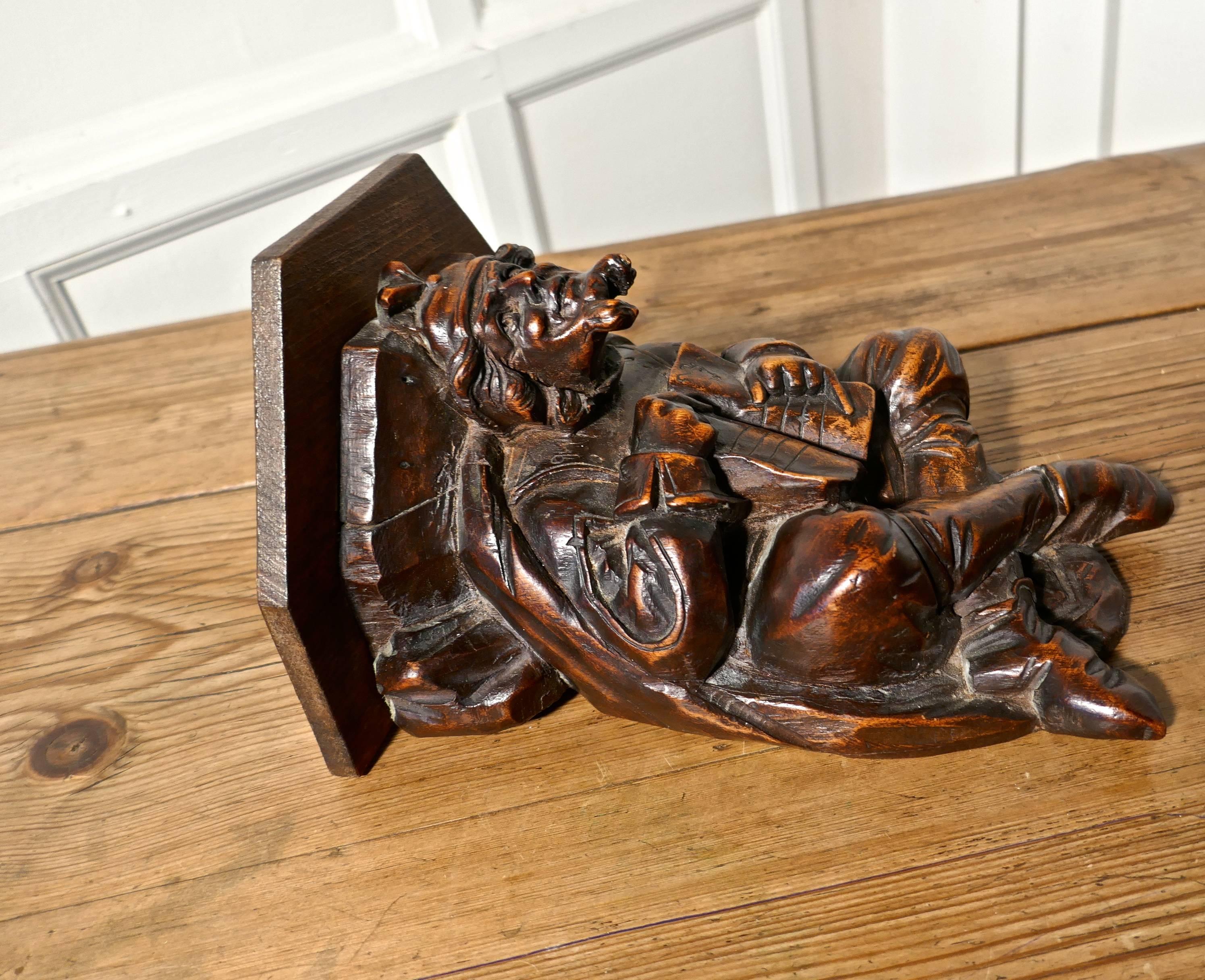 19th Century Carved Walnut Wall Bracket, Medieval Magician 3