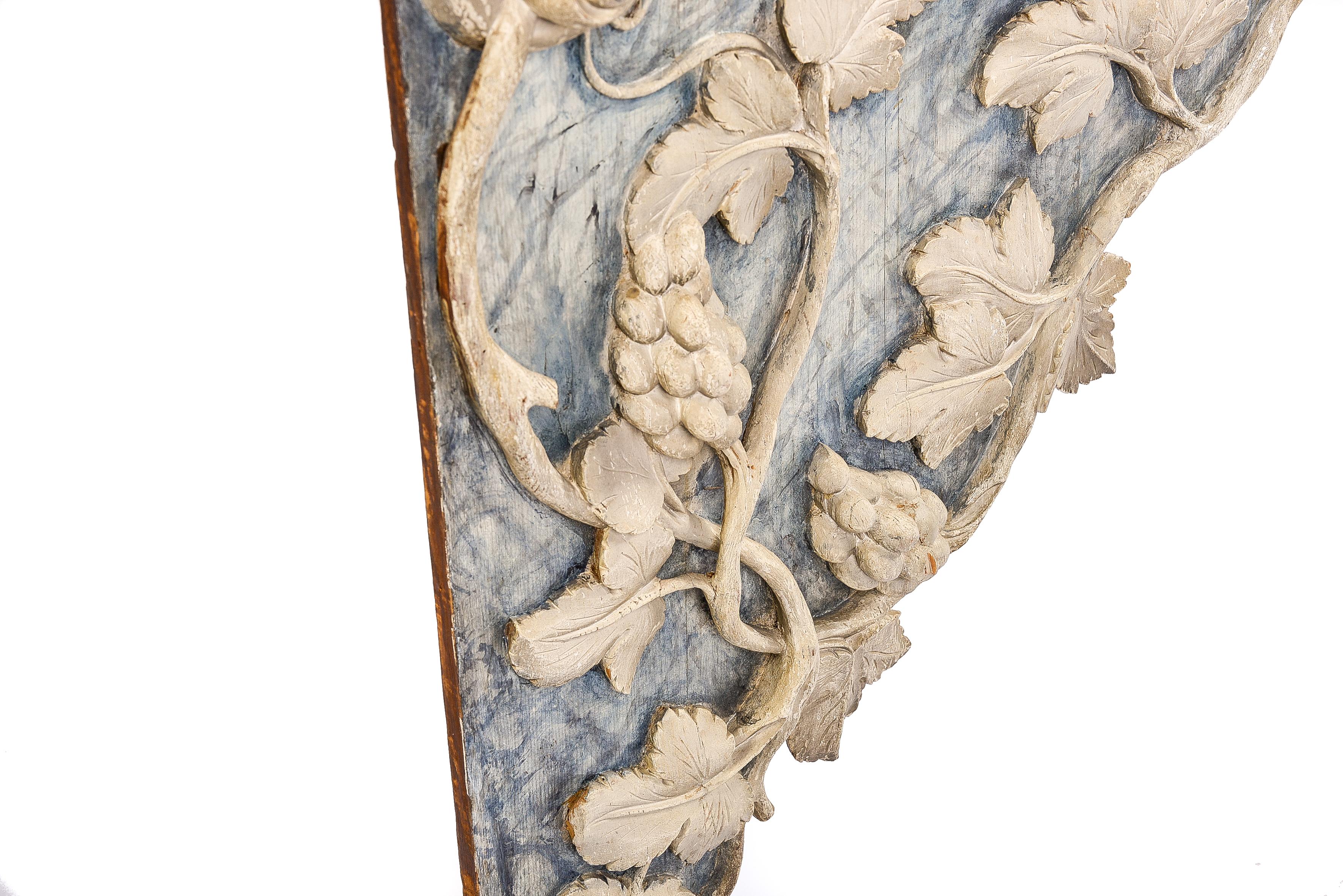 19th Century Carved White and Blue Polychromed Grapevines Architectural Frieze 3