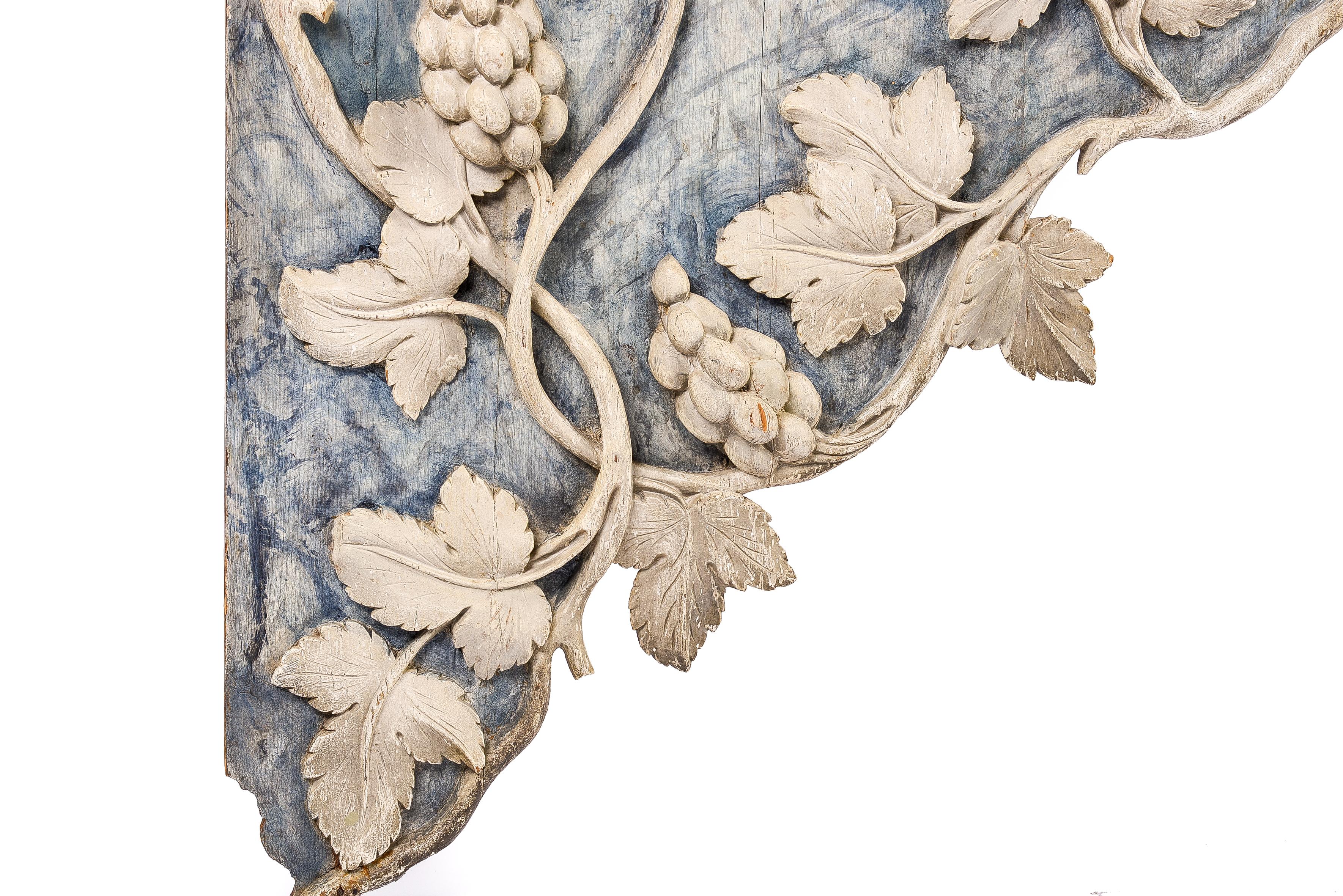 19th Century Carved White and Blue Polychromed Grapevines Architectural Frieze 1