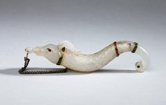 19th Century Carved White Jade Stone Powder Flask, Mughal